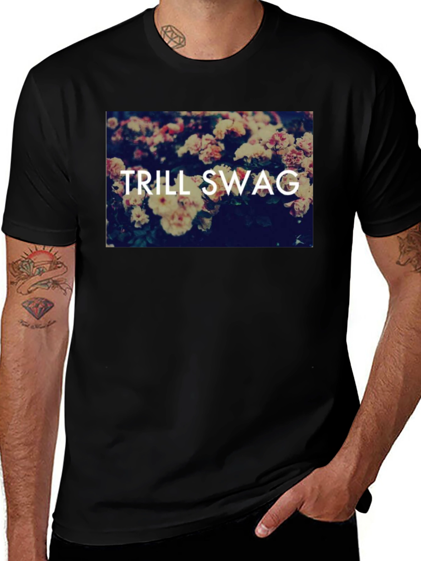 Trill Swag Floral Print Black T-Shirt