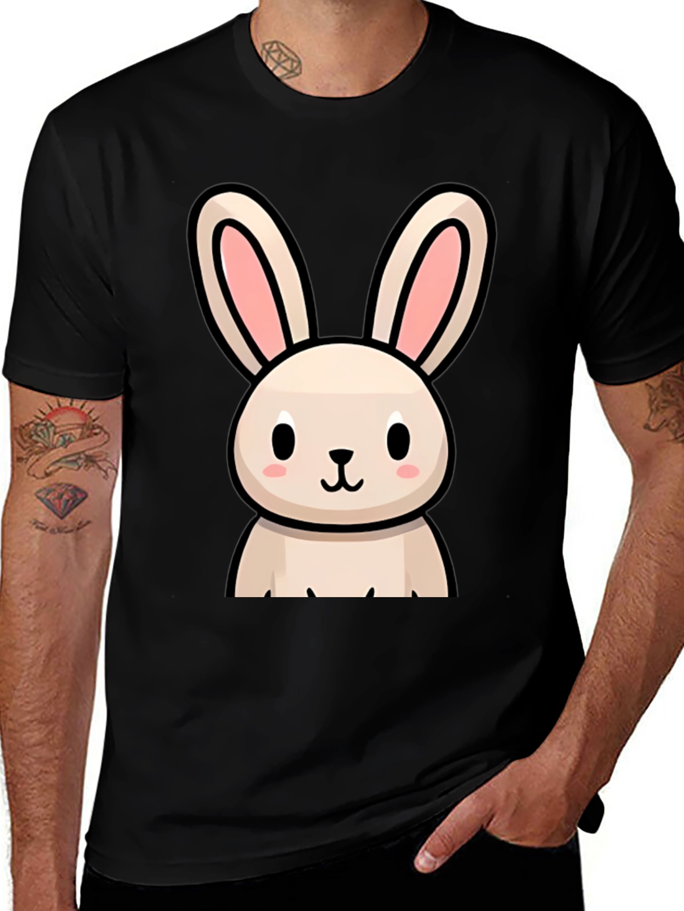 Variant 27 of Cute Bunny Graphic Black T-Shirt