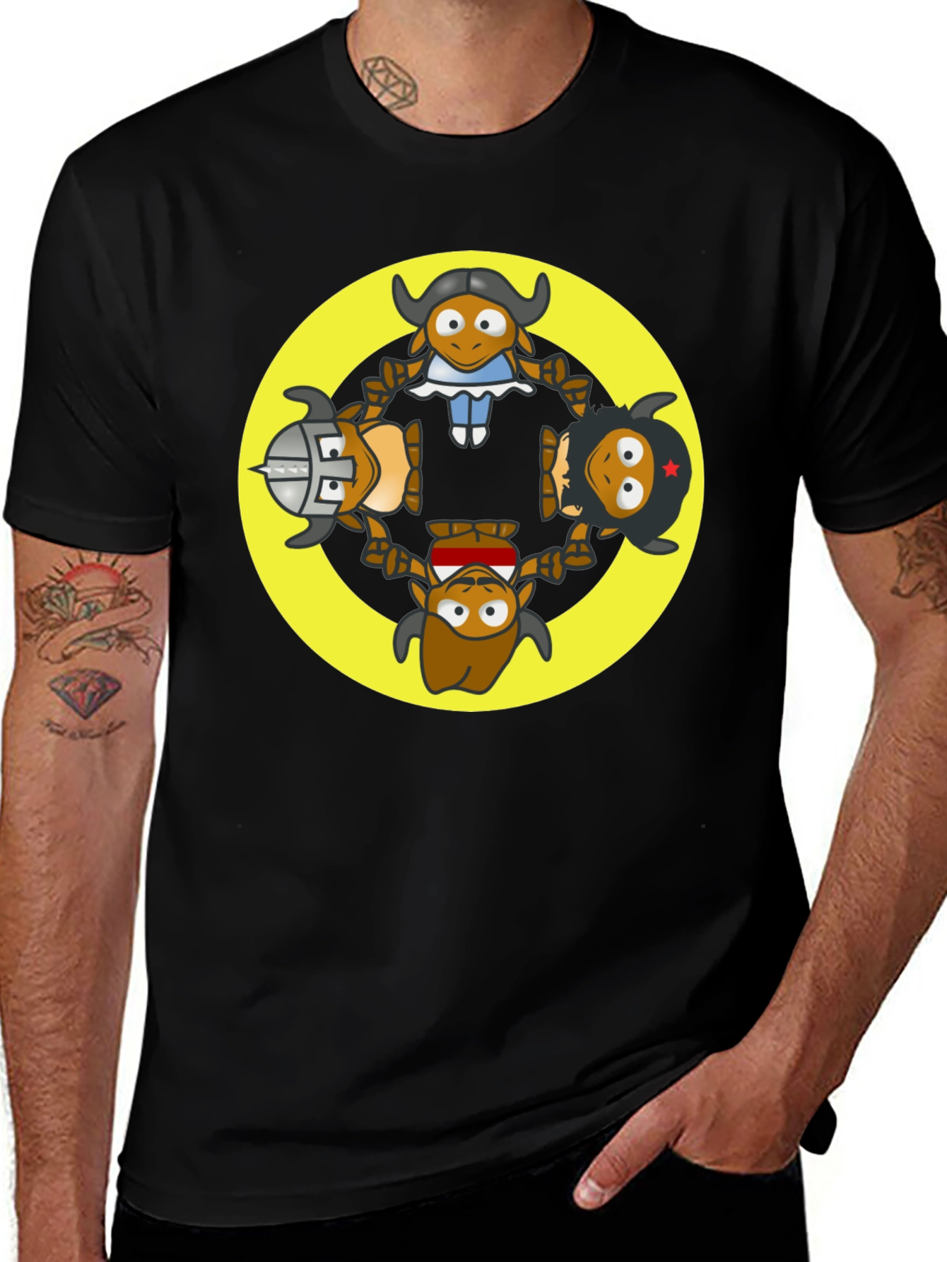 Variant 30 of Fun Circle Cartoon Character Black T-Shirt