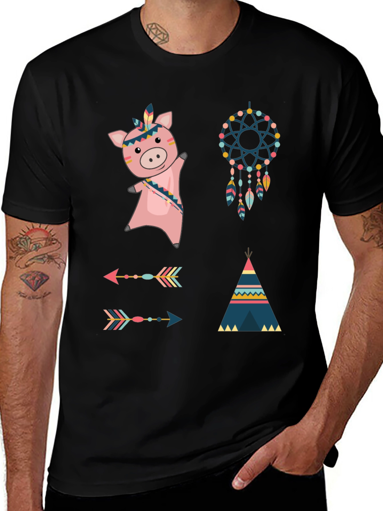 Variant 22 of Native American Pig T-Shirt