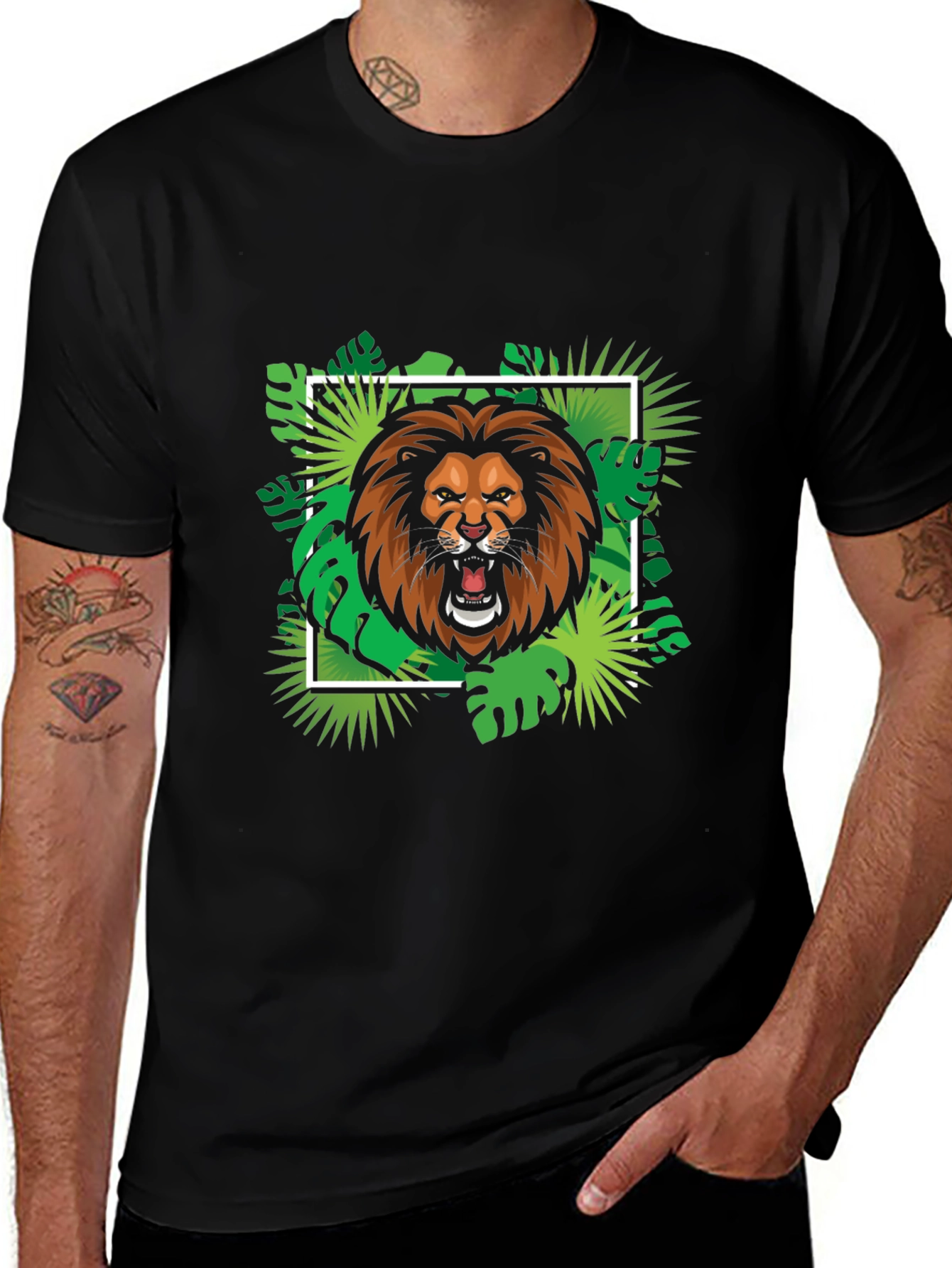 Variant 26 of Lion Jungle Graphic Black T-Shirt