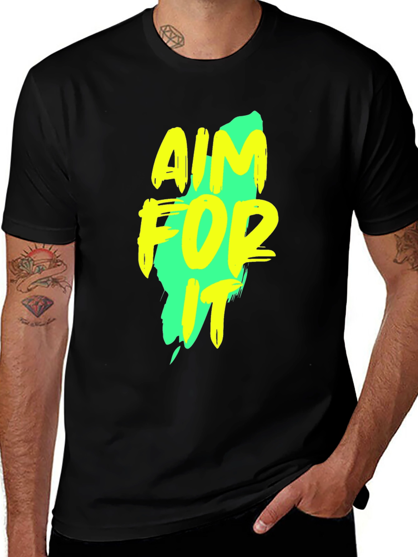 Aim For It Graphic Tee - Black Casual T-Shirt