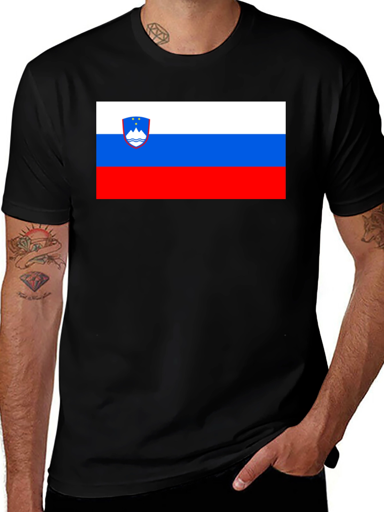 Variant 11 of Slovenia Flag Graphic Tee - Black Cotton Blend Shirt