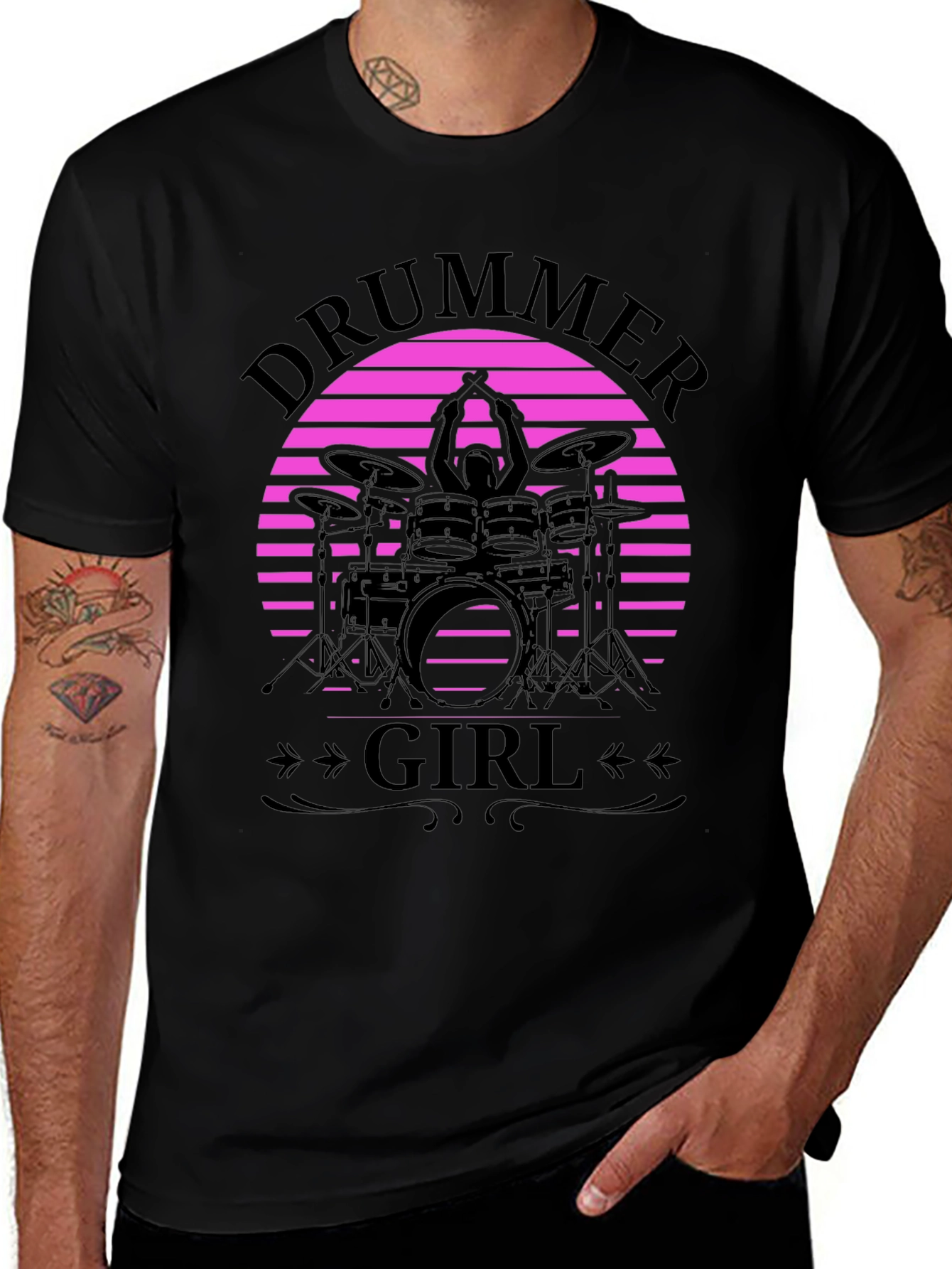 Variant 26 of Drummer Girl Black T-Shirt - Music Lover Gift