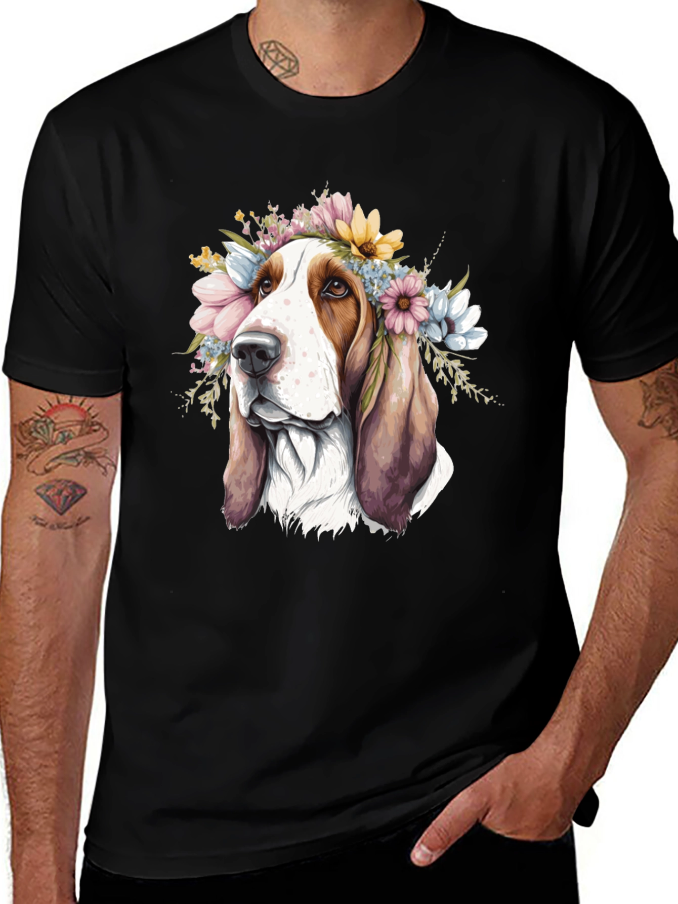 Variant 6 of Dog with Flower Crown Tee - Artistic Basset Hound Shirt