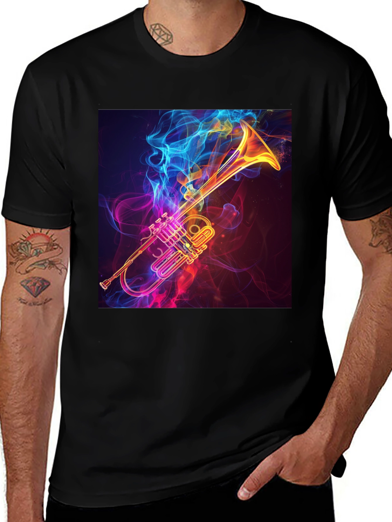 Variant 15 of Stylish Trumpet Graphic Tee - Black