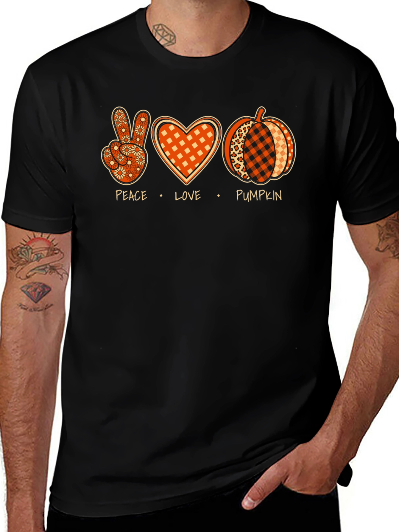 Variant 14 of Peace Love Pumpkin Graphic Tee - Fall T-Shirt