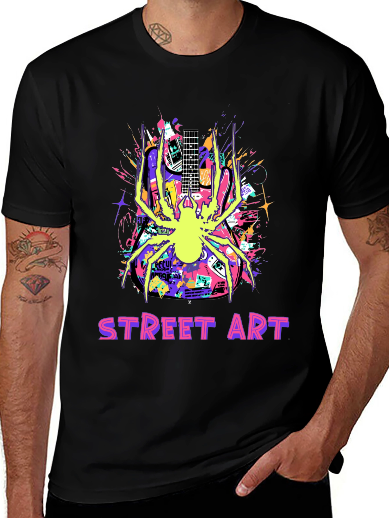 Variant 8 of Street Art Guitar Spider Graphic T-Shirt
