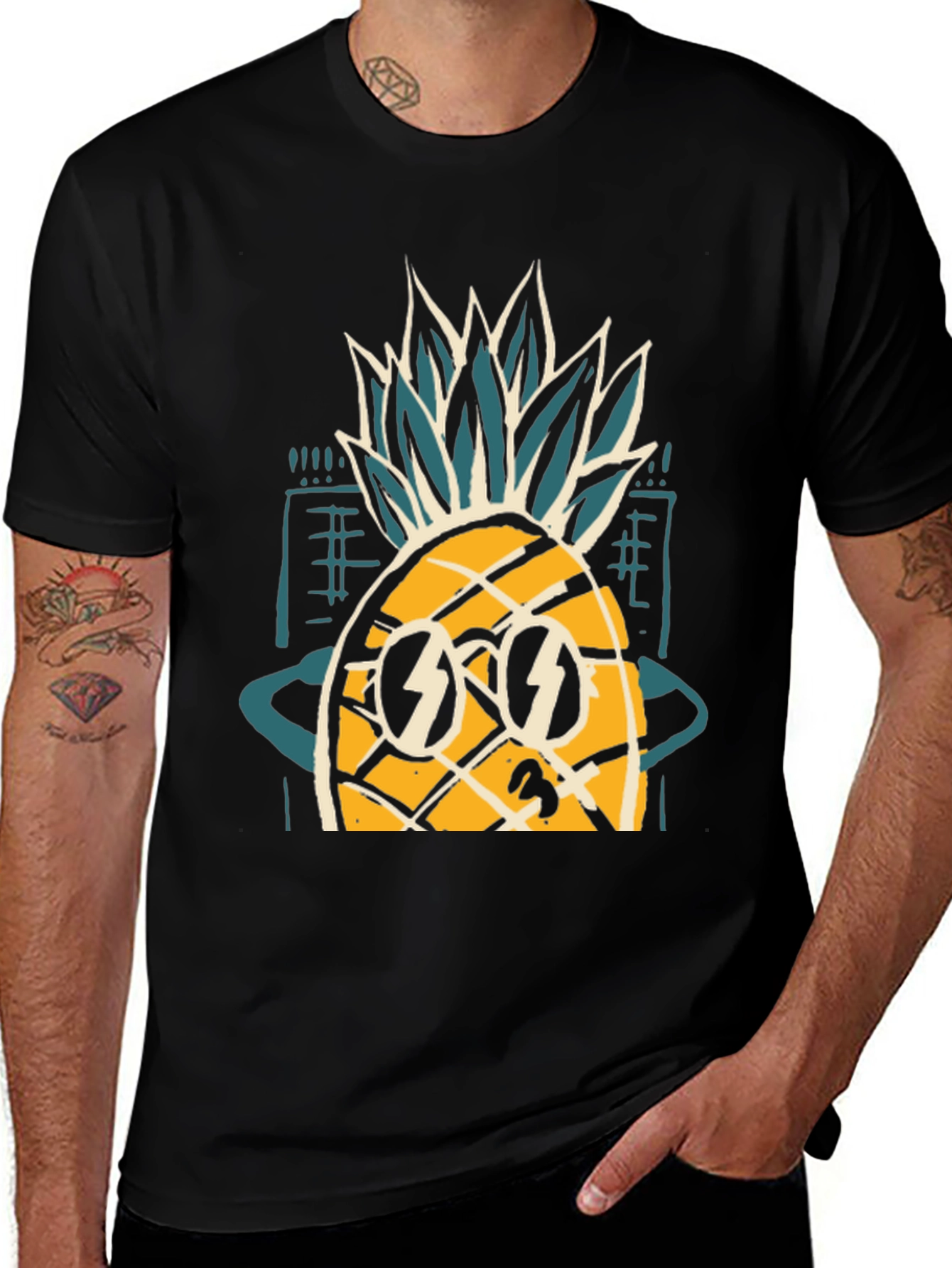 Variant 18 of Cool Pineapple Graphic Tee - Men's Black T-Shirt