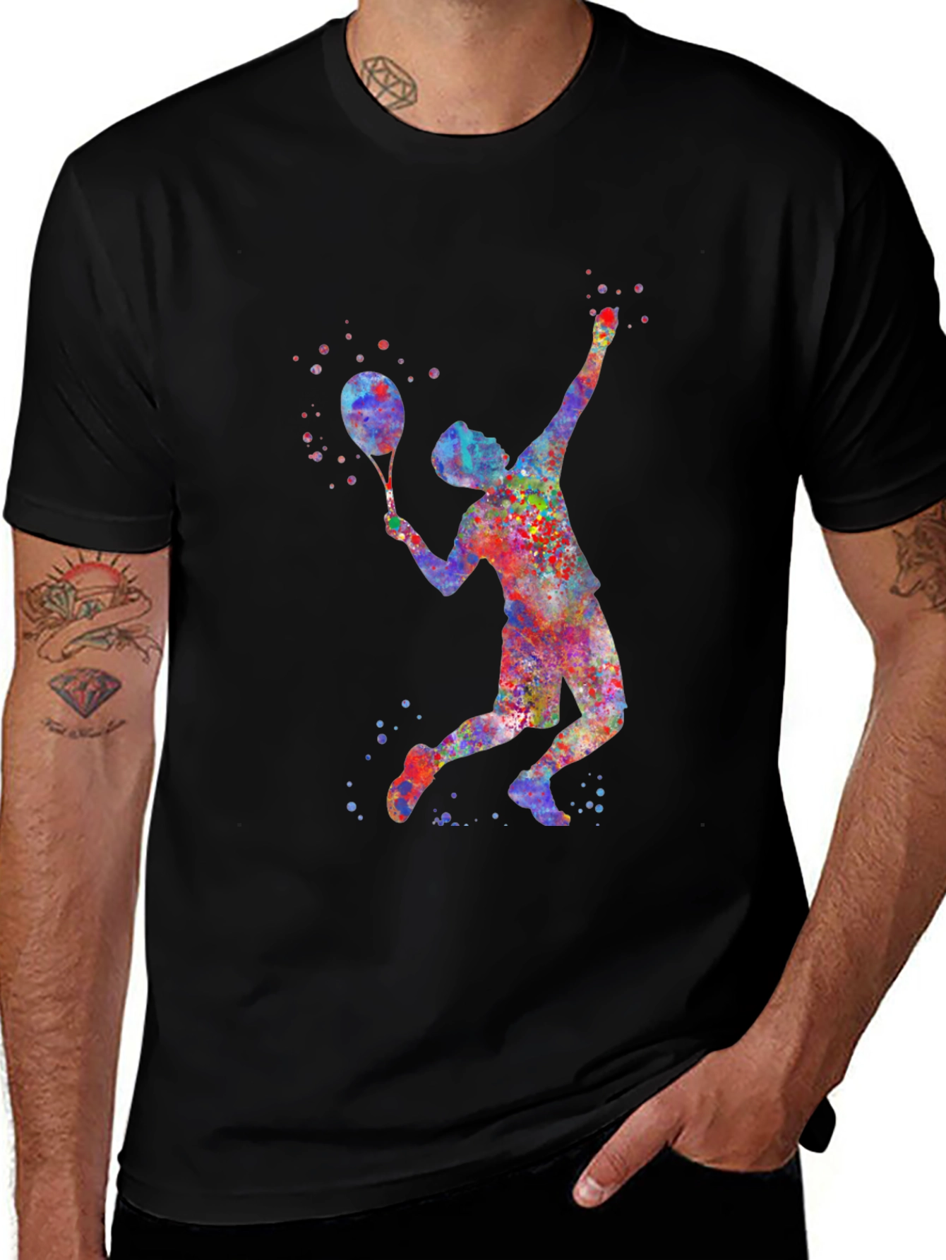 Variant 3 of Tennis Player Watercolor Graphic Tee - Black