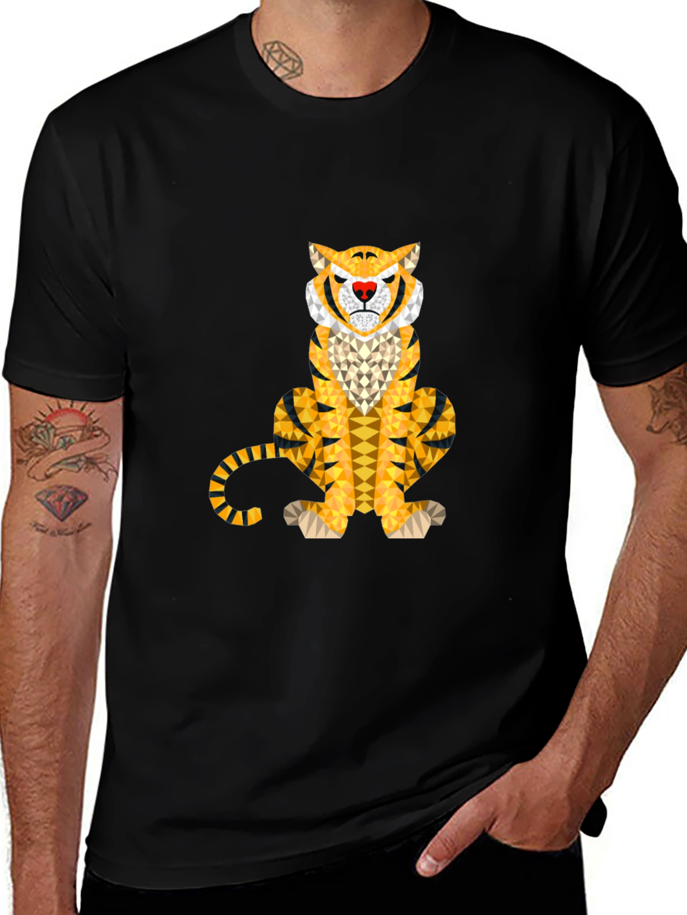 Variant 6 of Geometric Tiger Graphic Tee - Stylish Men's Black T-Shirt