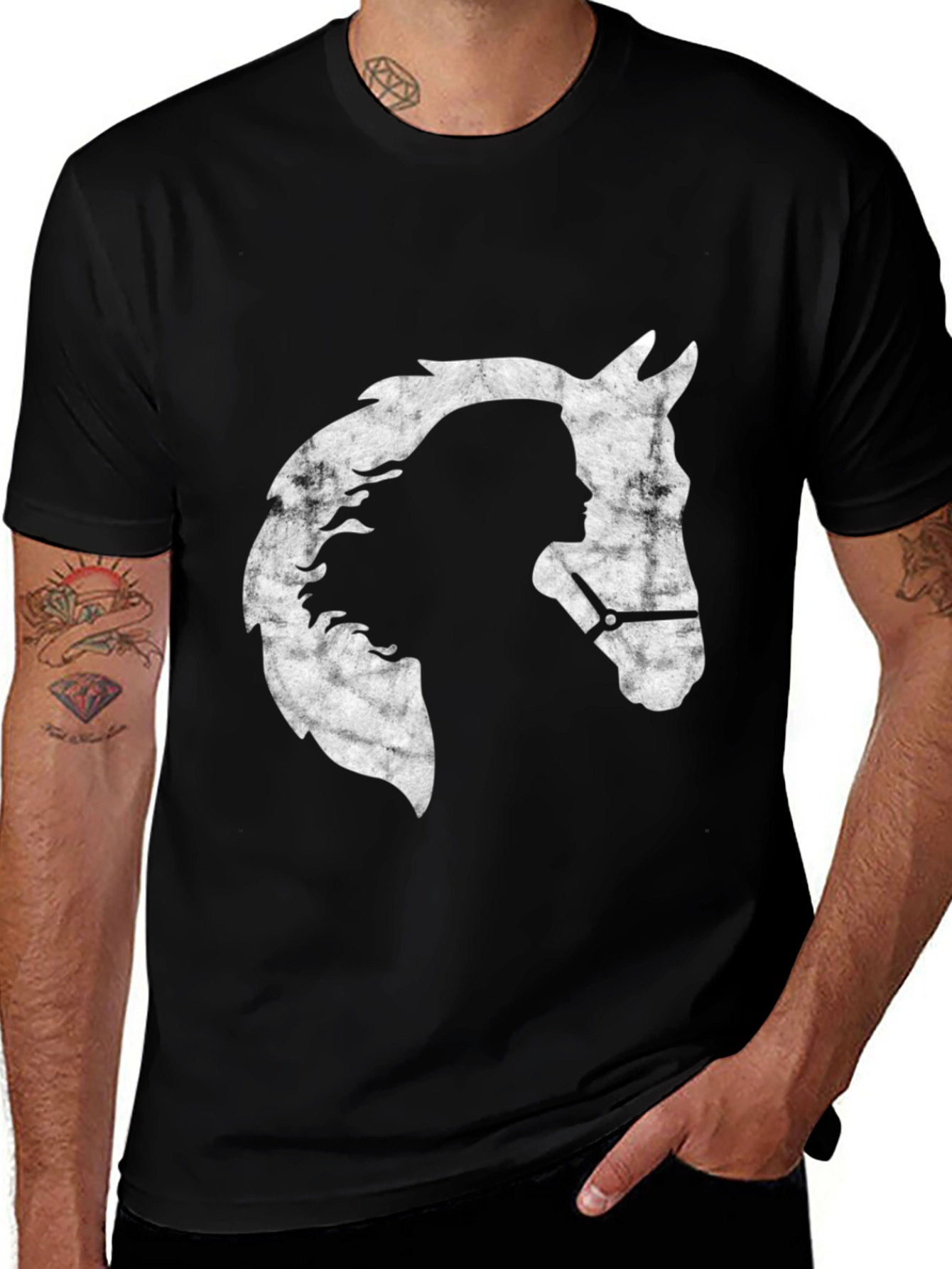 Black Horse & Rider Graphic Tee - Equestrian Style Shirt main image