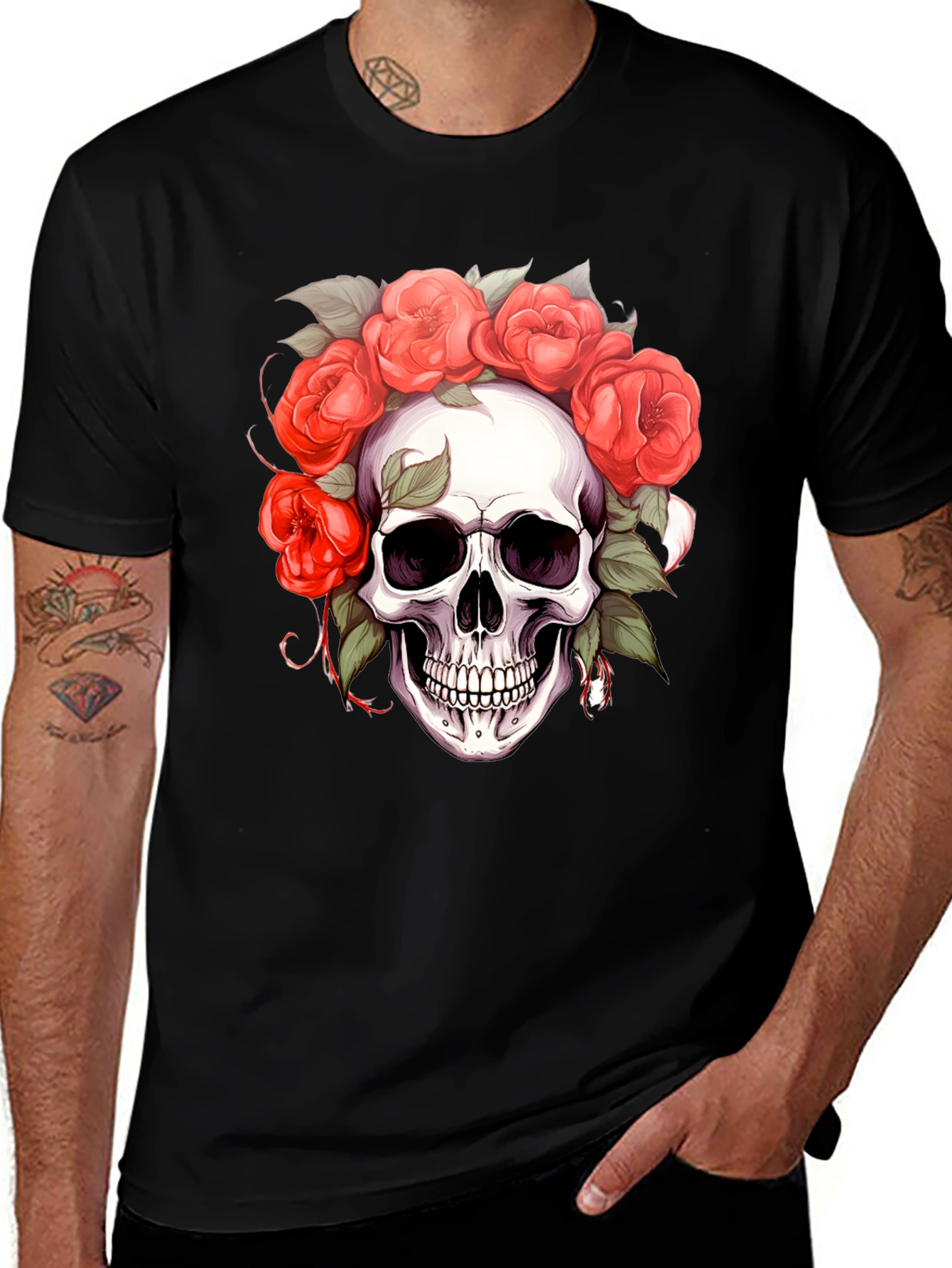 Variant 16 of Floral Skull Graphic Tee - Dark Aesthetic Shirt