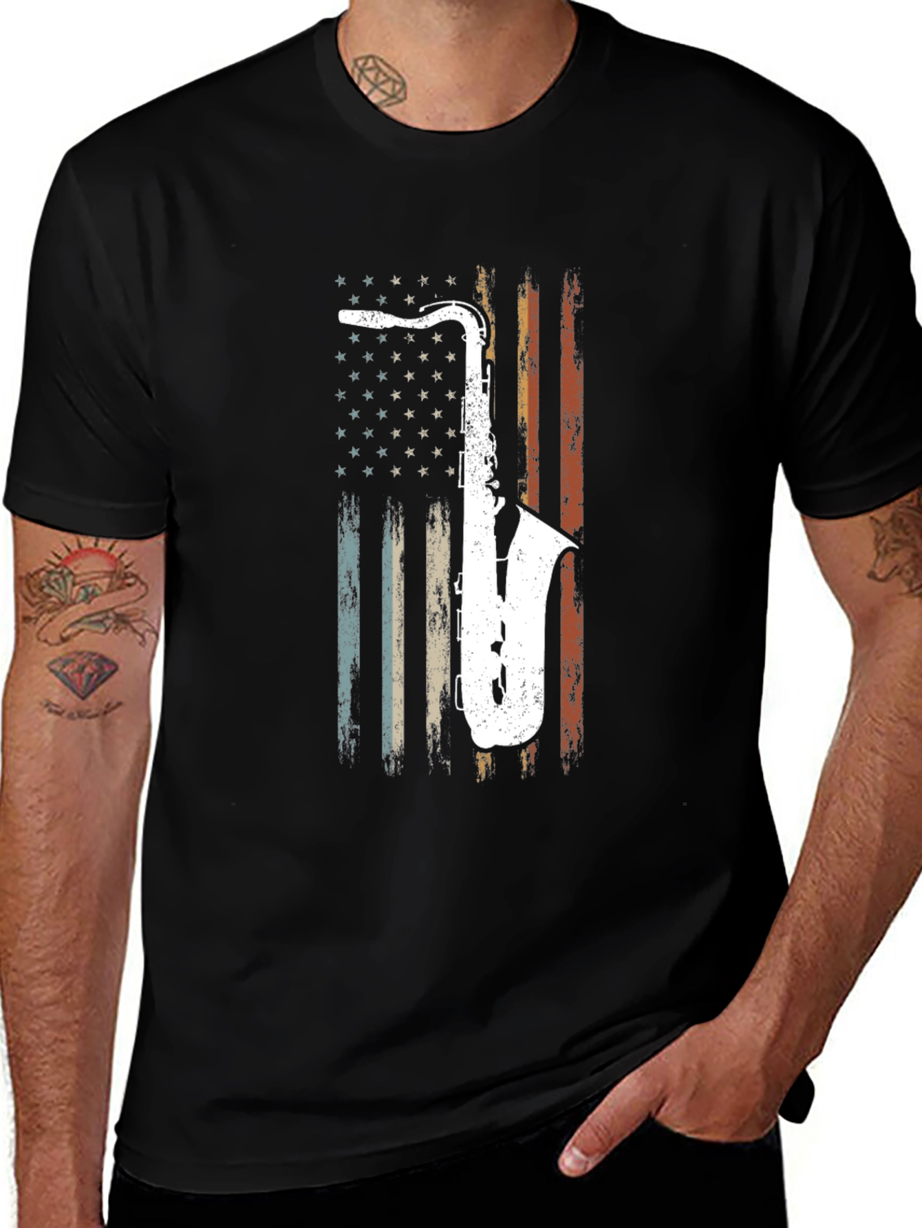 Variant 29 of Saxophone USA Flag Graphic Tee