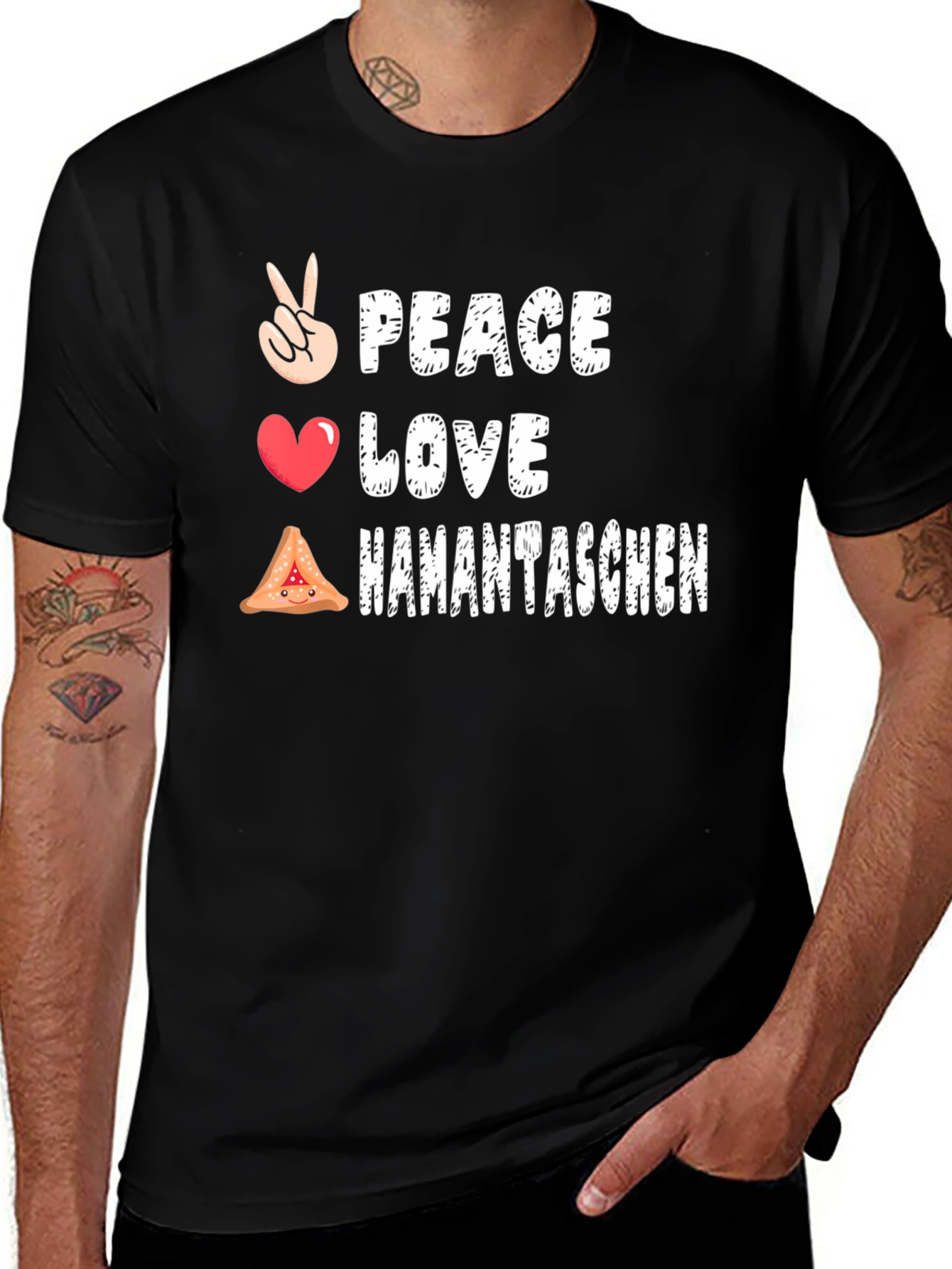 Peace Love Hamantaschen Black Graphic T-Shirt