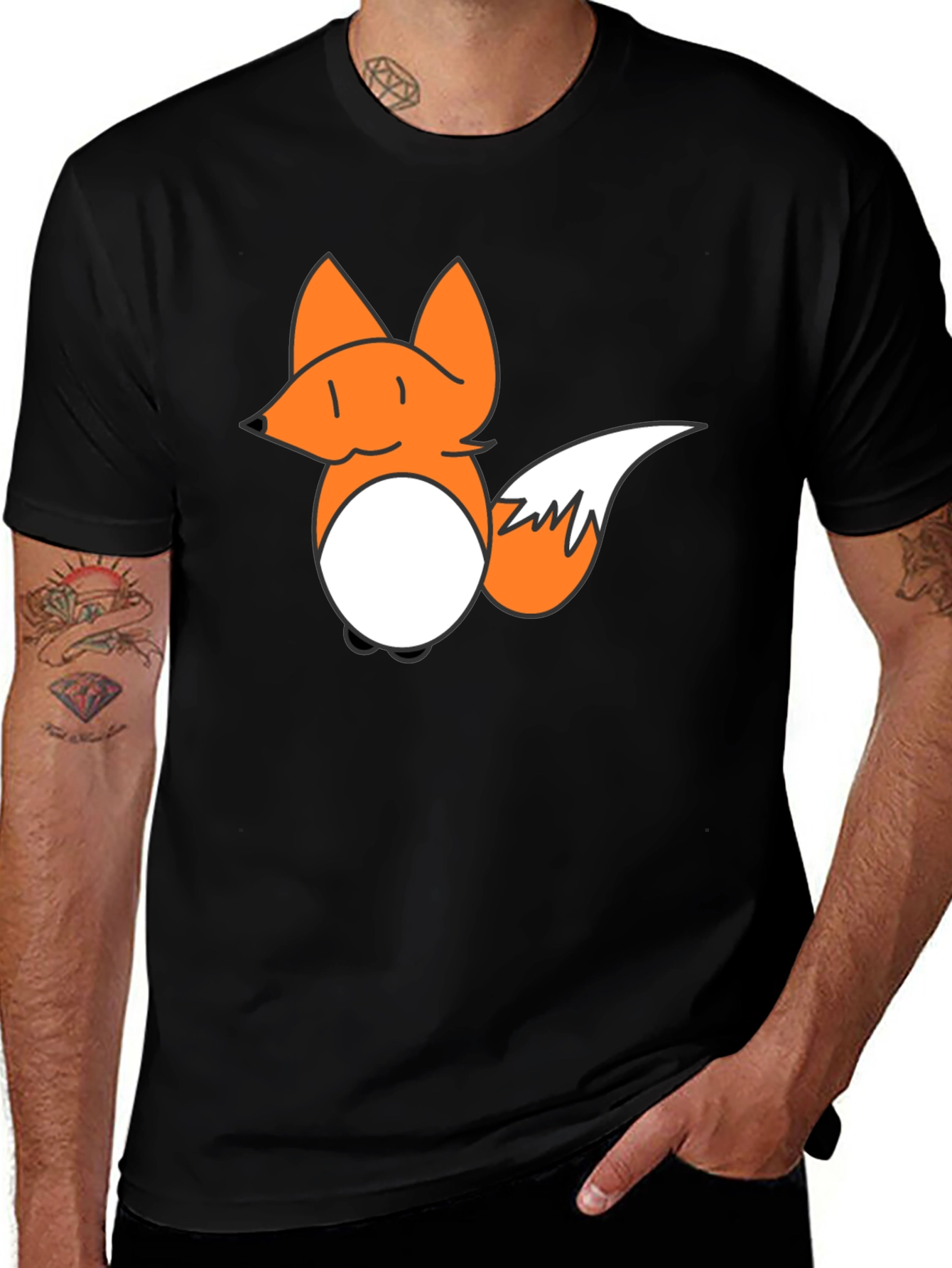 Variant 11 of Fox Cartoon Graphic Black T-Shirt