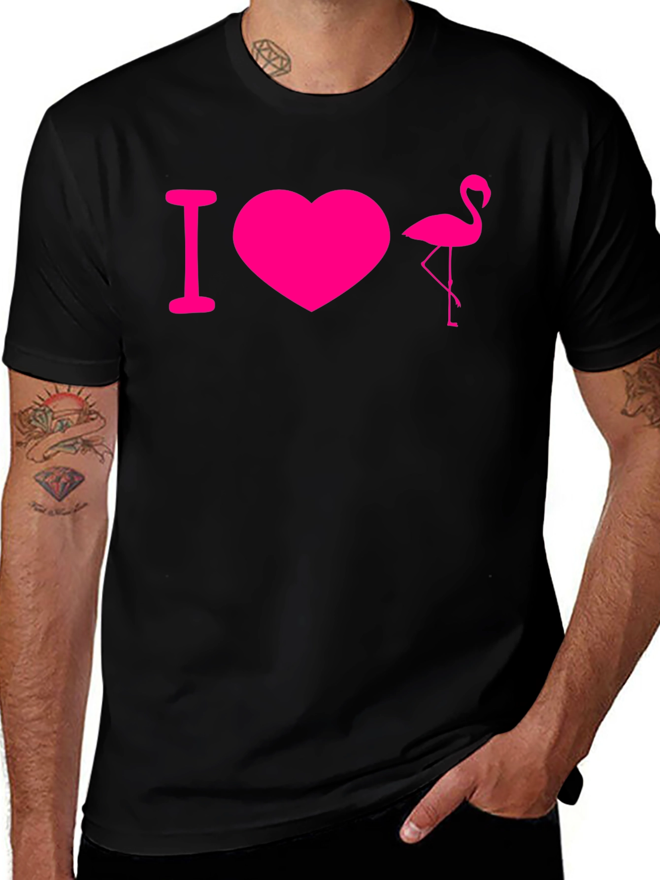 Variant 13 of I Love Flamingos T-Shirt - Black