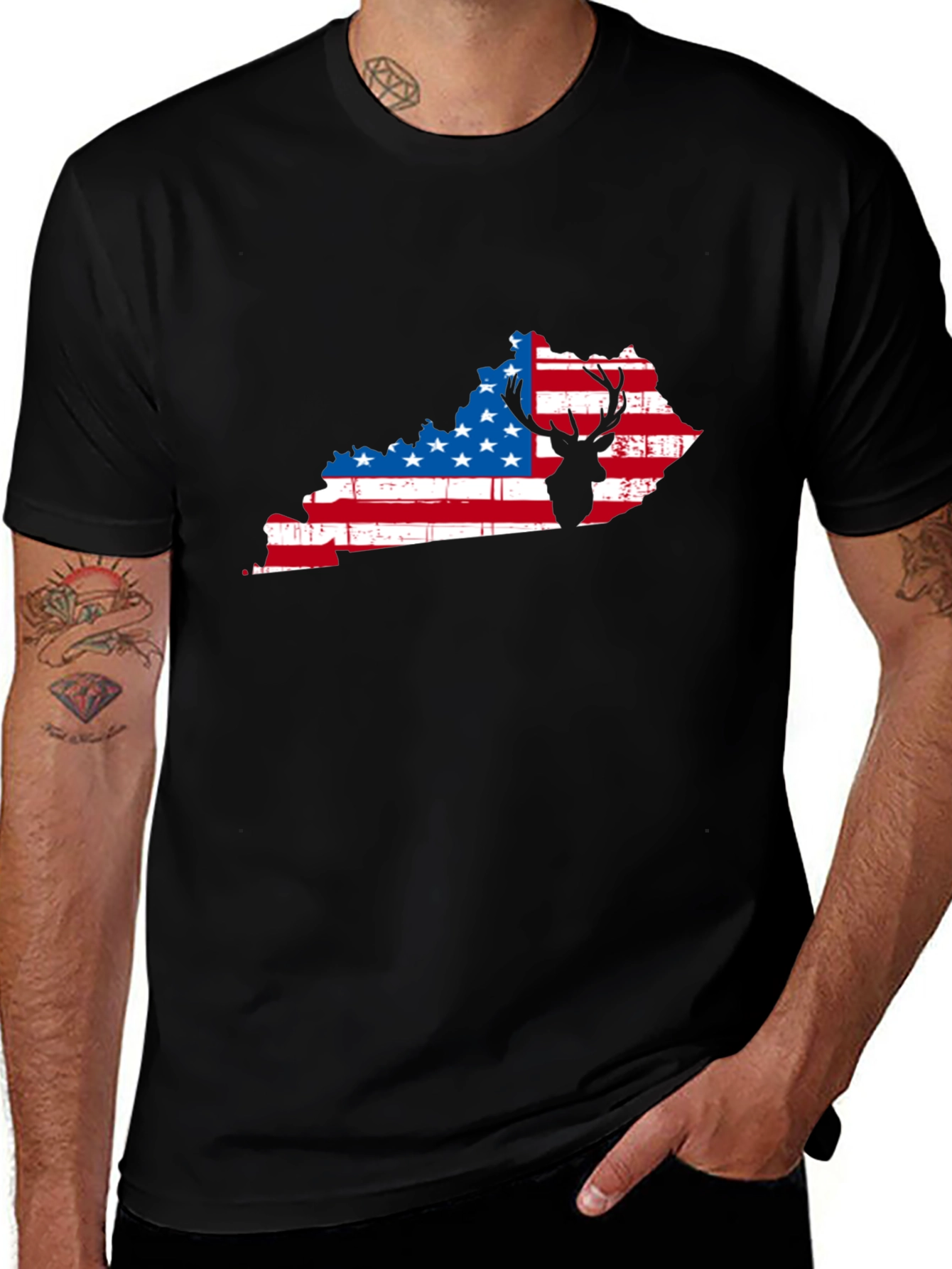 Patriotic Kentucky Deer Black T-Shirt