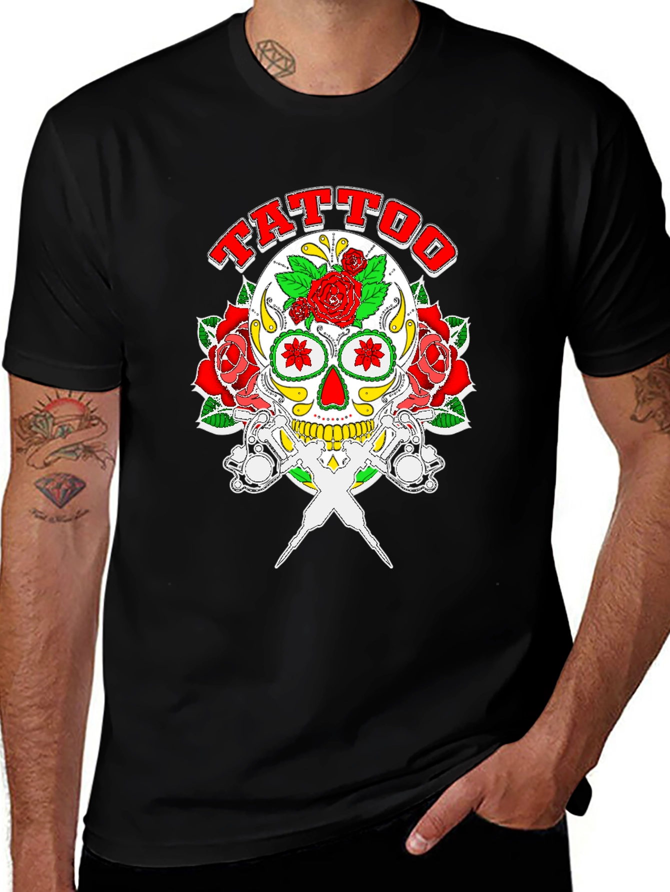 Variant 30 of Skull & Roses Tattoo T-Shirt - Black