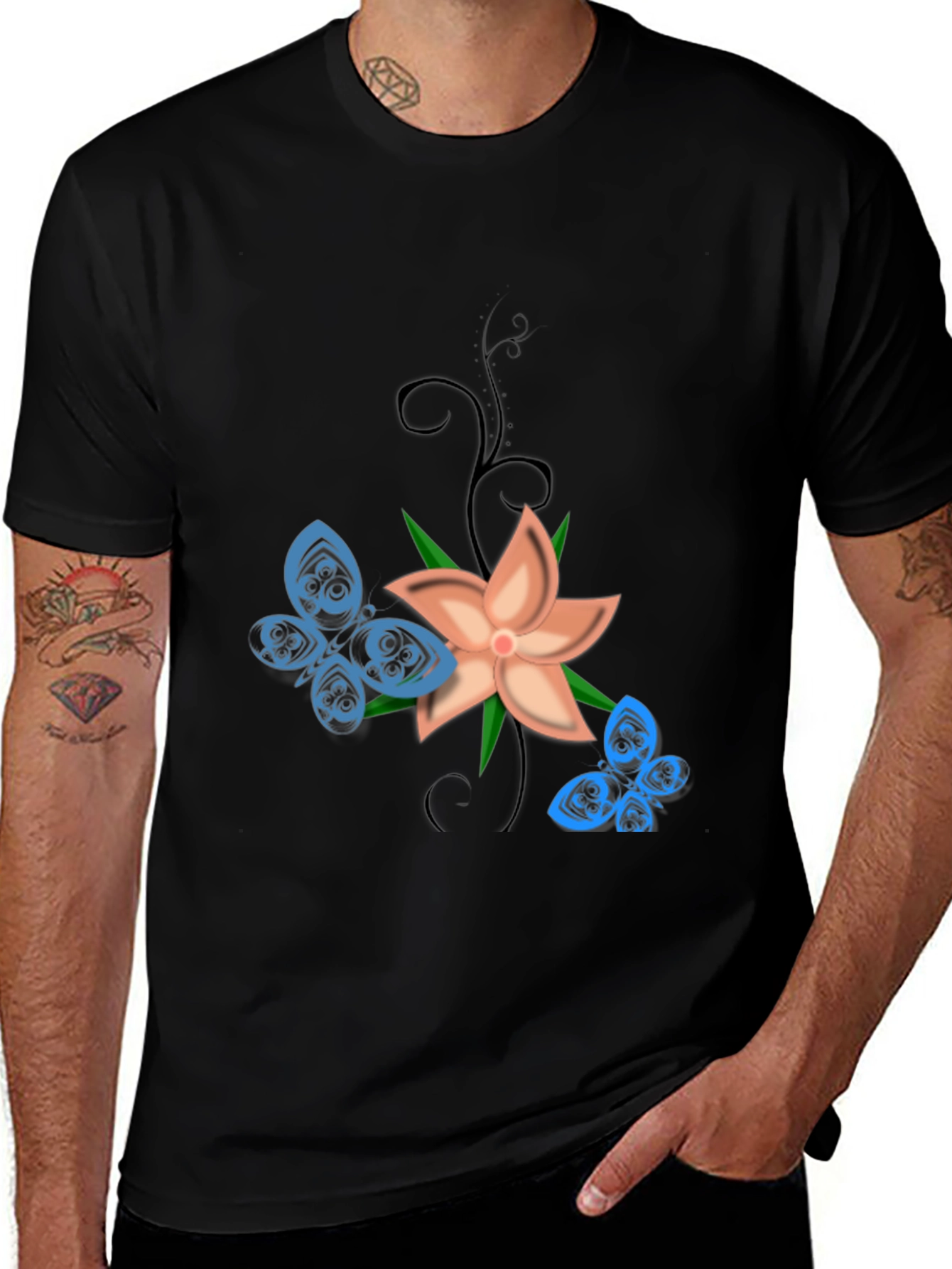 Variant 30 of Floral Butterfly Graphic Tee - Black
