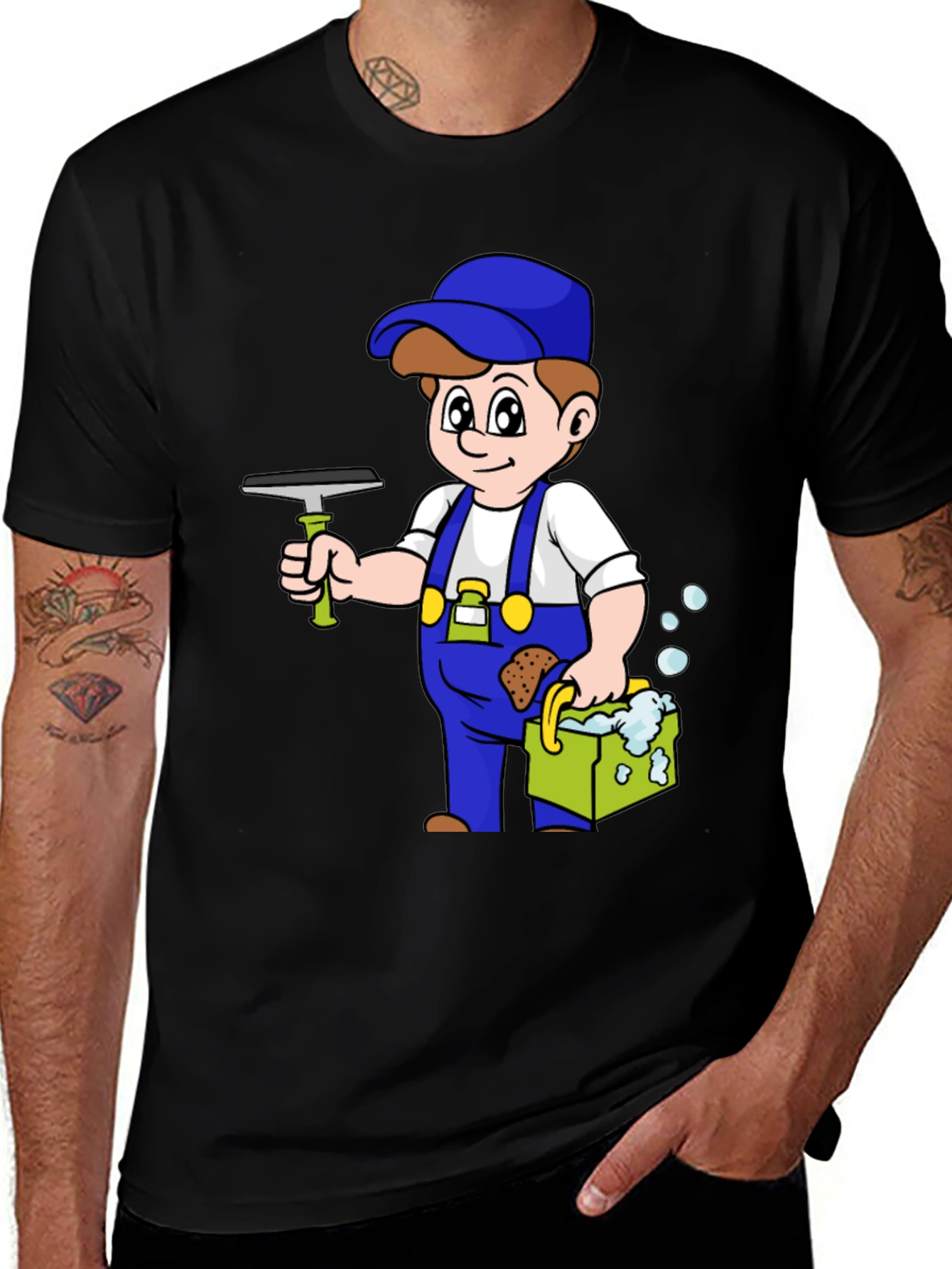 Variant 2 of Cartoon Window Washer Graphic Tee - Black T-Shirt