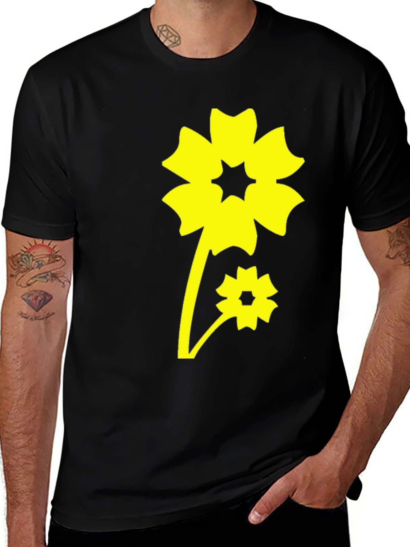 Variant 22 of Black T-Shirt with Yellow Flower Design