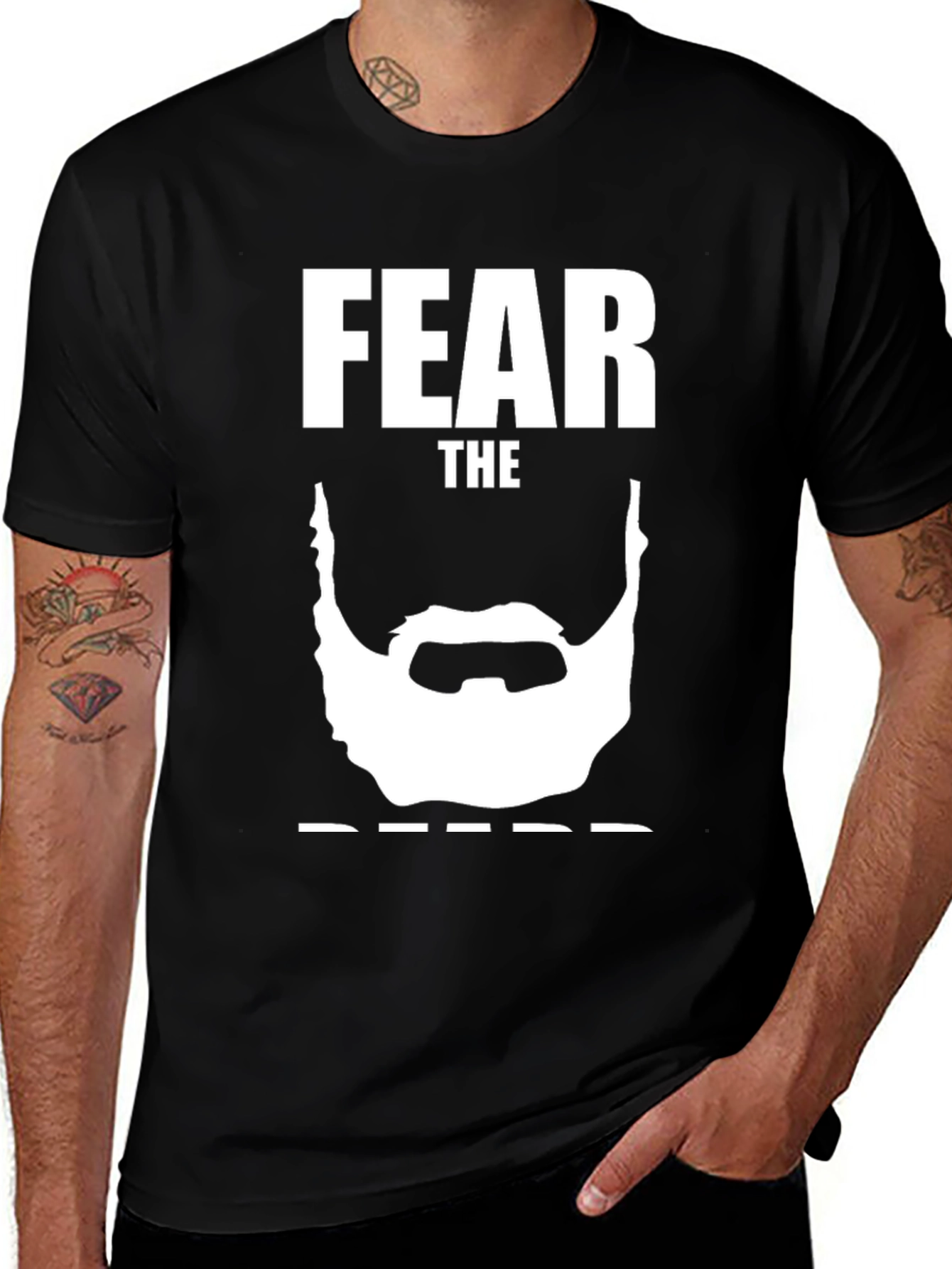 Variant 11 of Fear The Beard Graphic Tee - Black Cotton Shirt