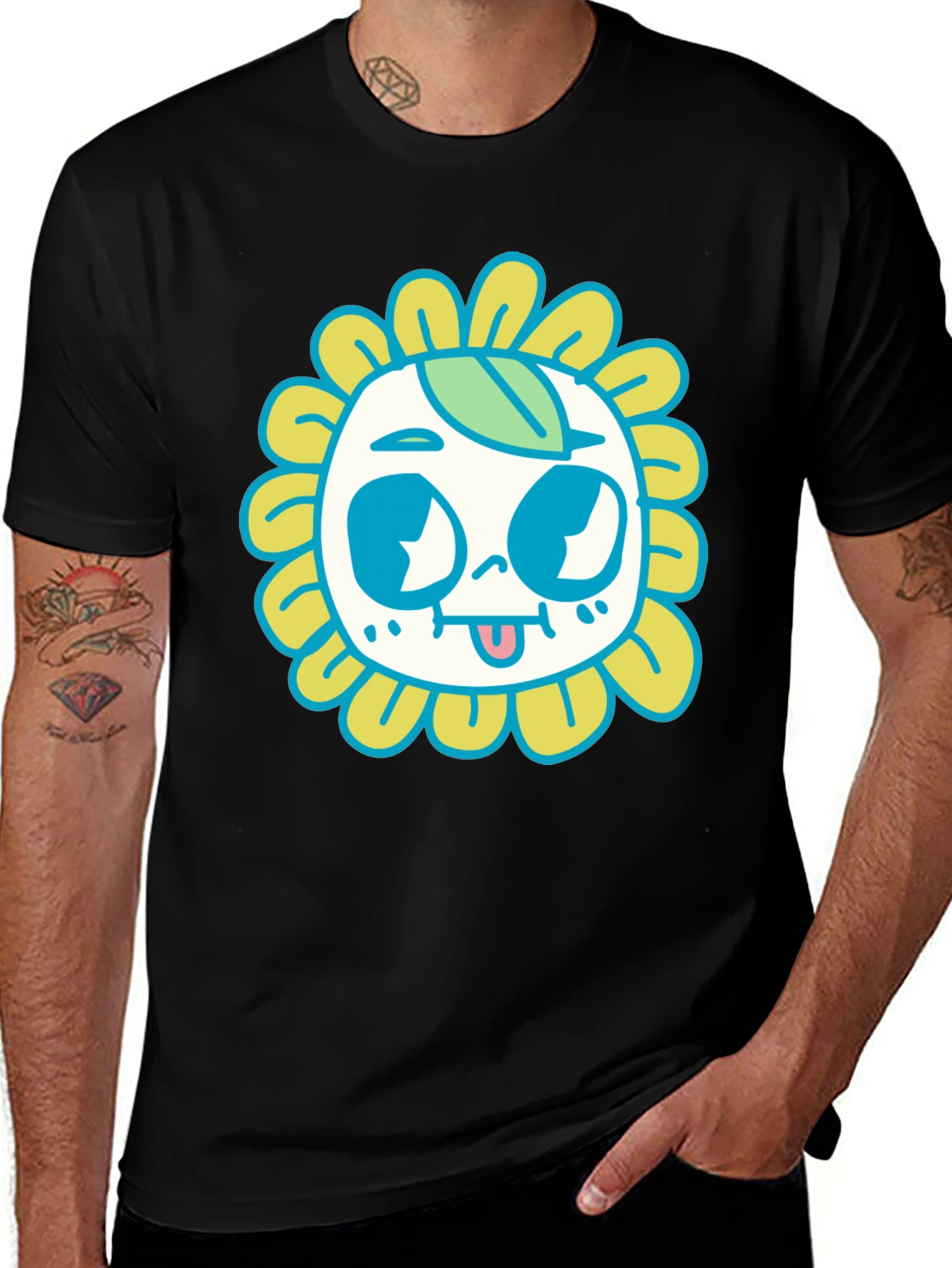 Variant 22 of Funky Sunflower Graphic Tee - Quirky Black T-Shirt