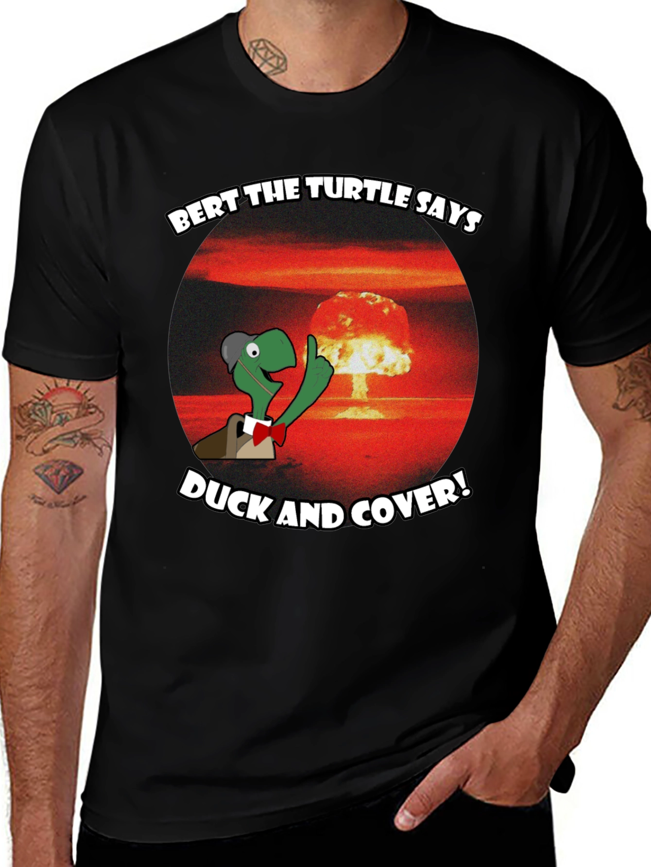 Variant 7 of Bert the Turtle Duck and Cover Graphic Tee