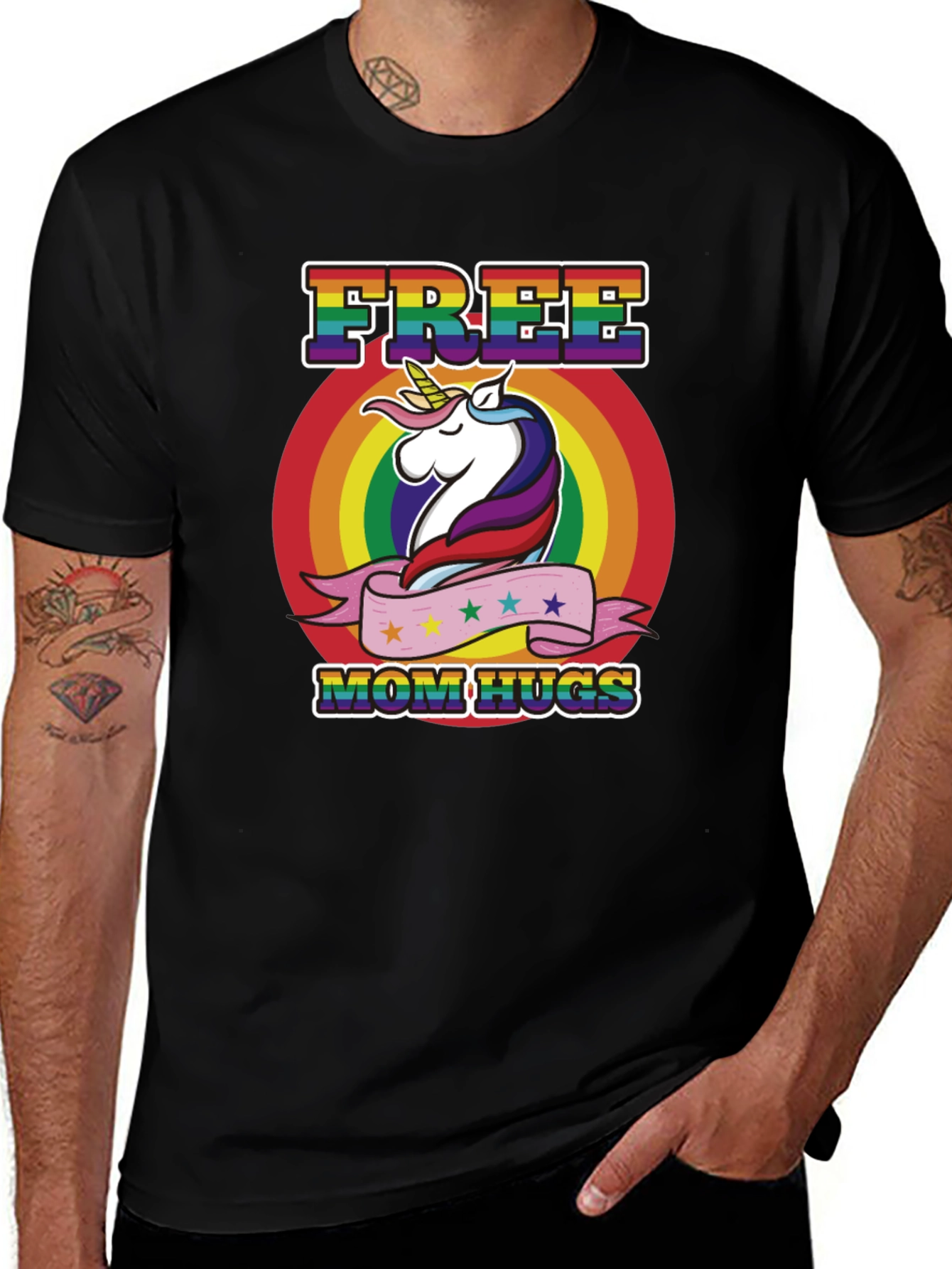 Free Mom Hugs Unicorn Graphic T-Shirt - Pride LGBT