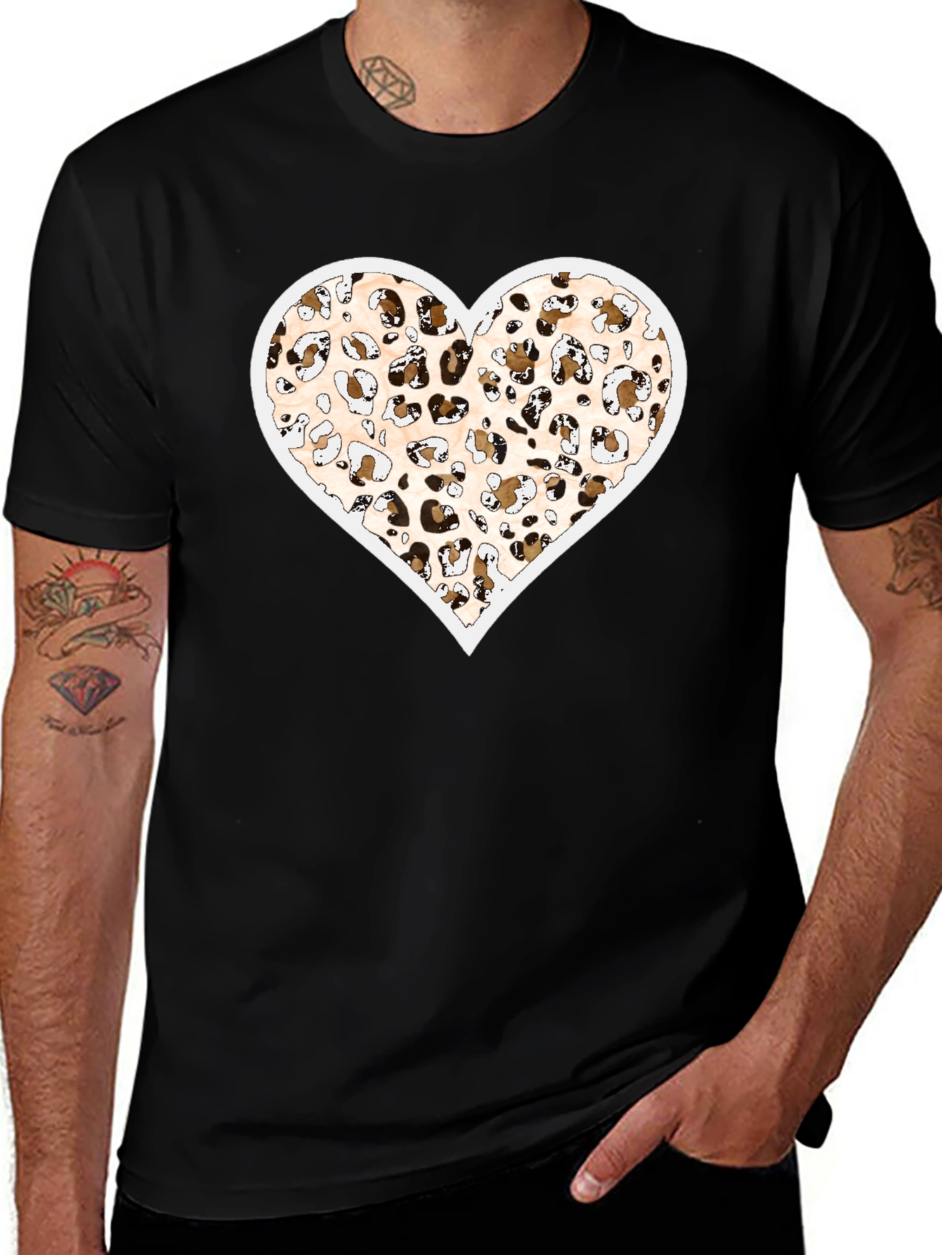 Variant 19 of Leopard Print Heart Graphic Black Tee Shirt