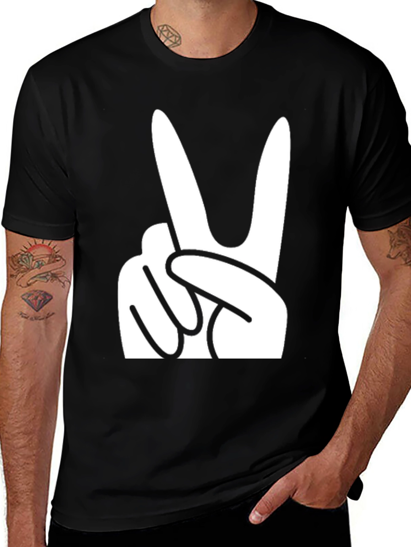 Variant 16 of Peace Sign Graphic Tee - Black Cotton Comfort