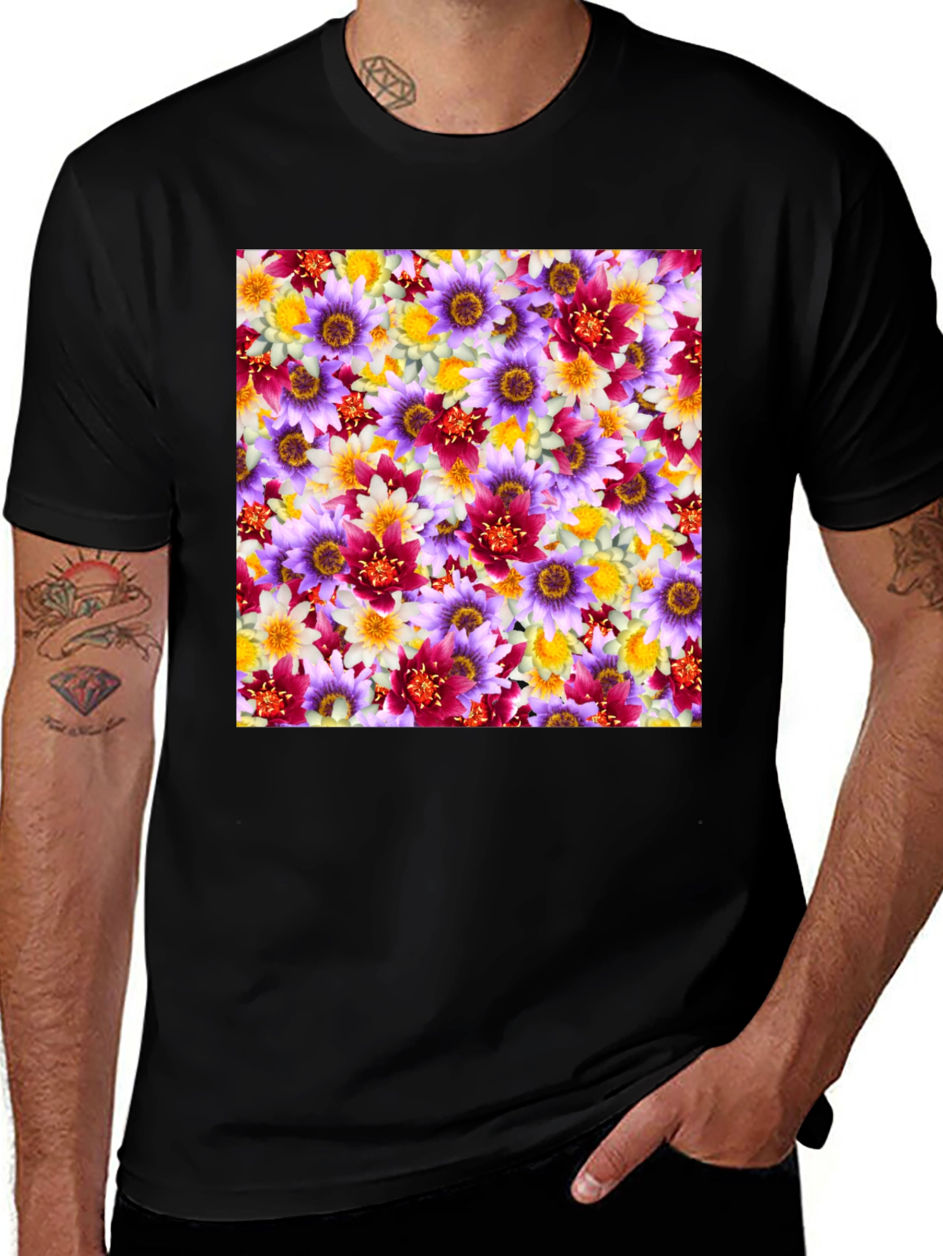 Variant 28 of Floral Print Crew Neck Tee - Bold & Vibrant