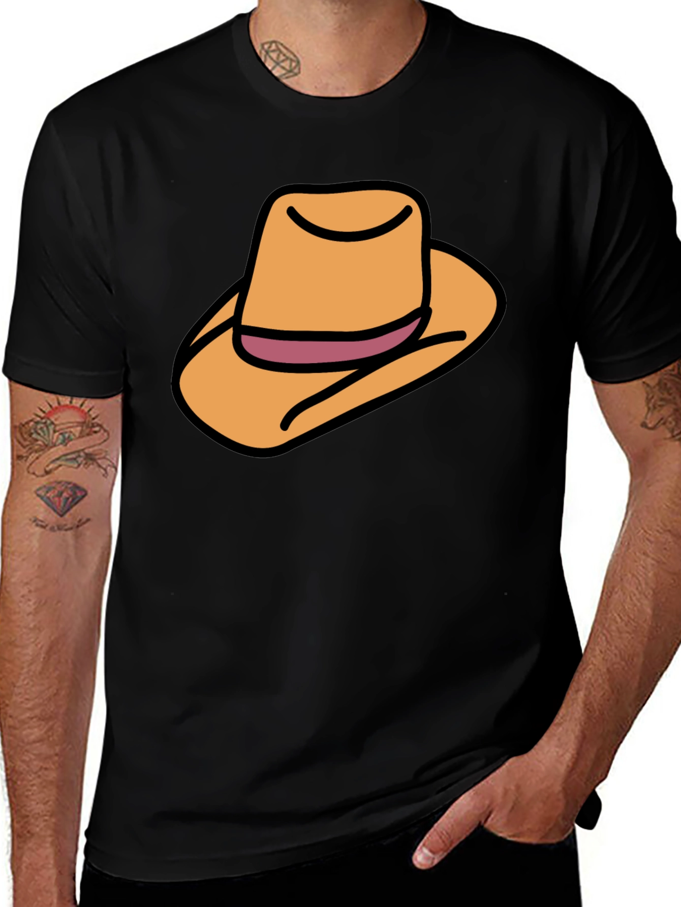 Variant 22 of Cartoon Cowboy Hat Graphic Tee - Black Casual Shirt