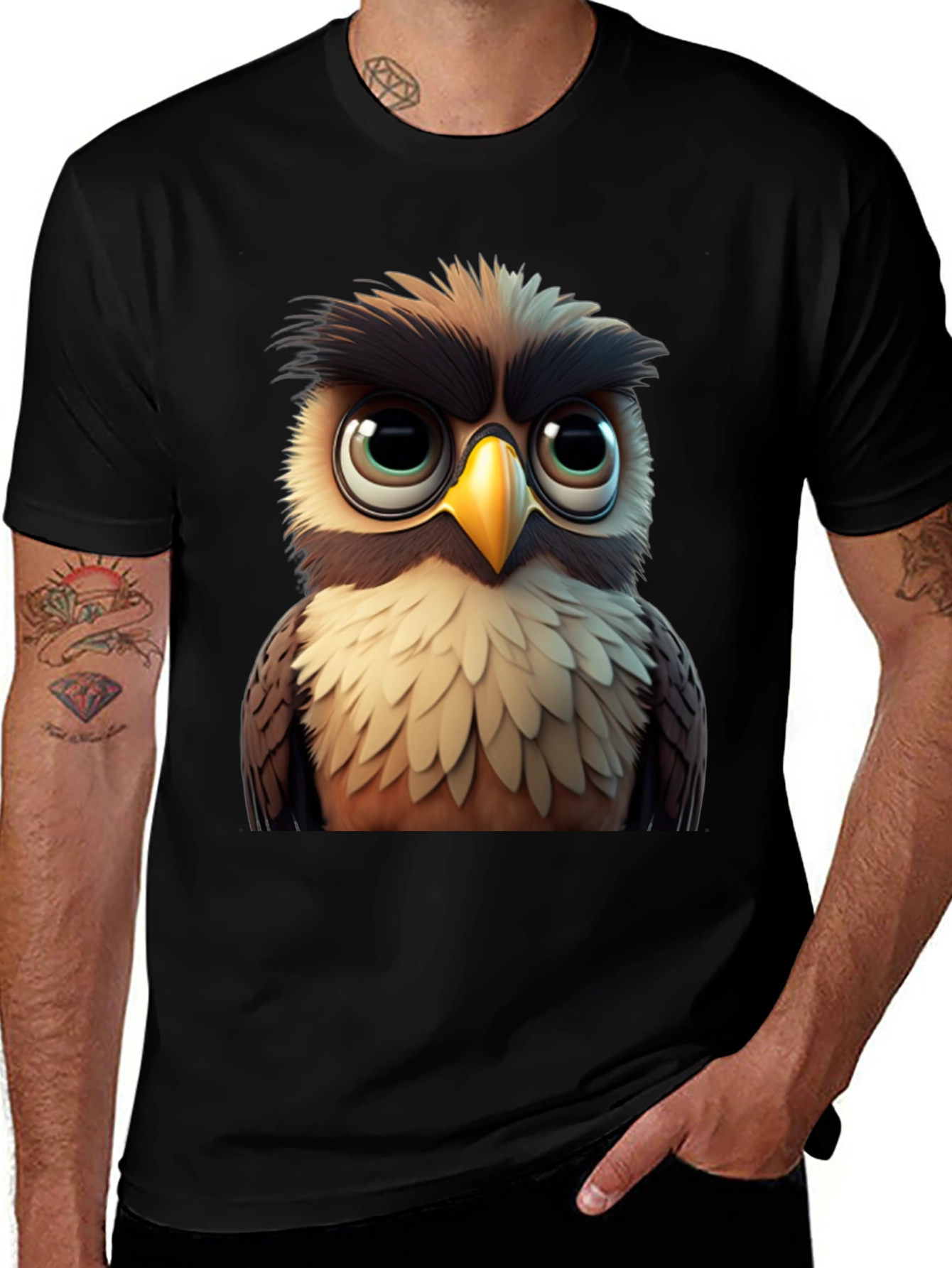 Variant 13 of Owl Graphic Black T-Shirt - Soft Cotton Tee