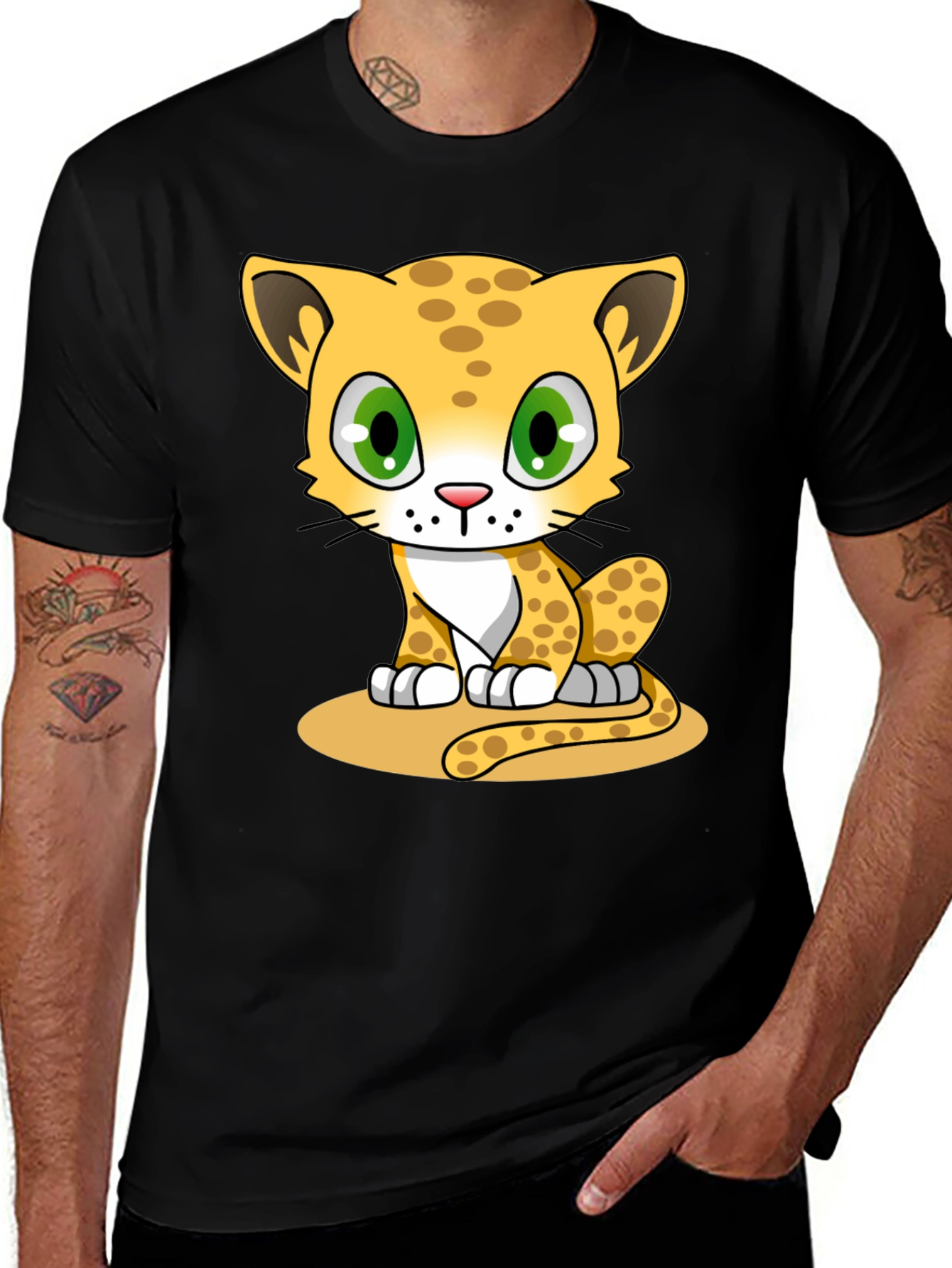 Variant 7 of Cute Cartoon Cheetah Graphic Tee - Black