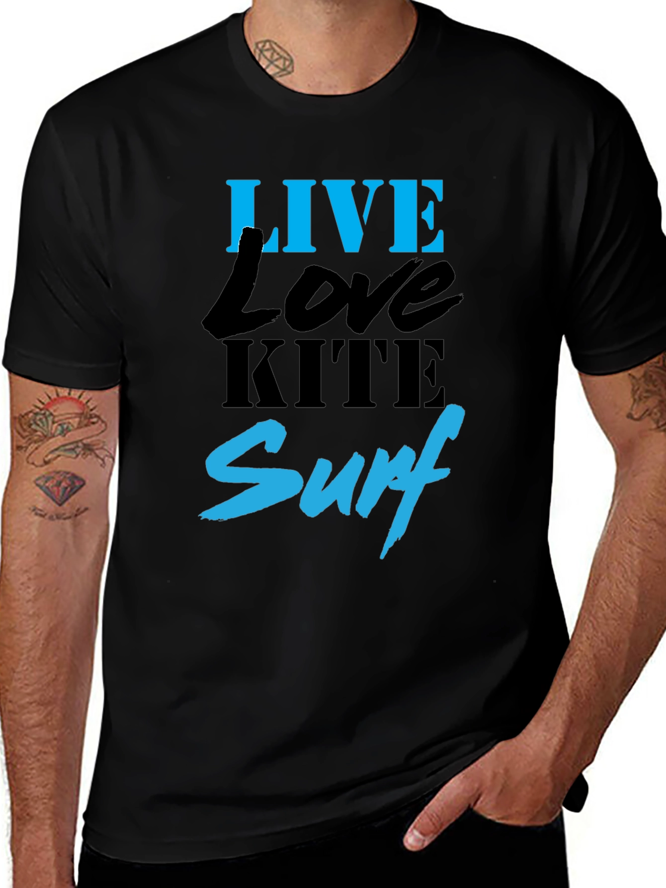 Live Love Kite Surf Black Graphic T-Shirt