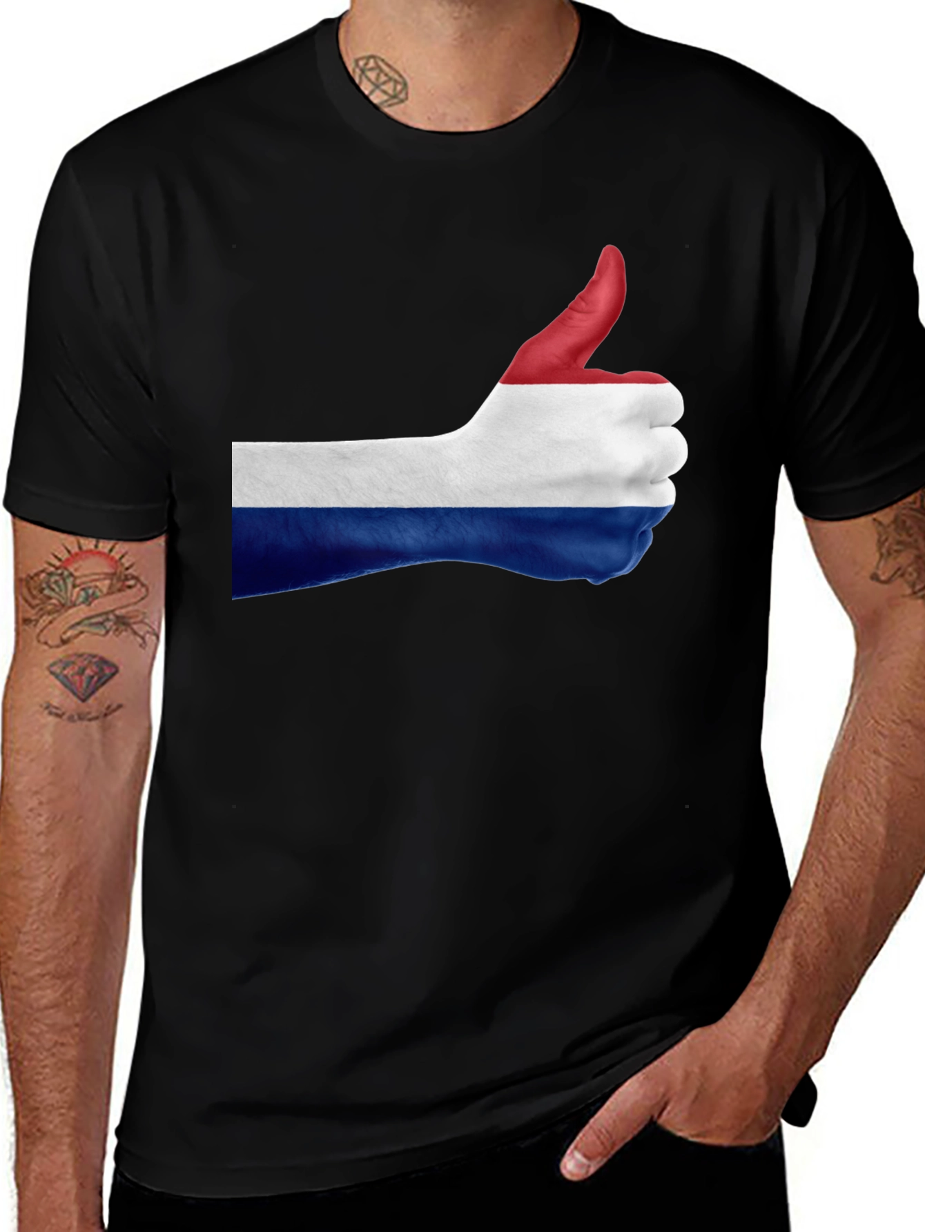 Variant 29 of Netherlands Flag Thumbs Up Black T-Shirt
