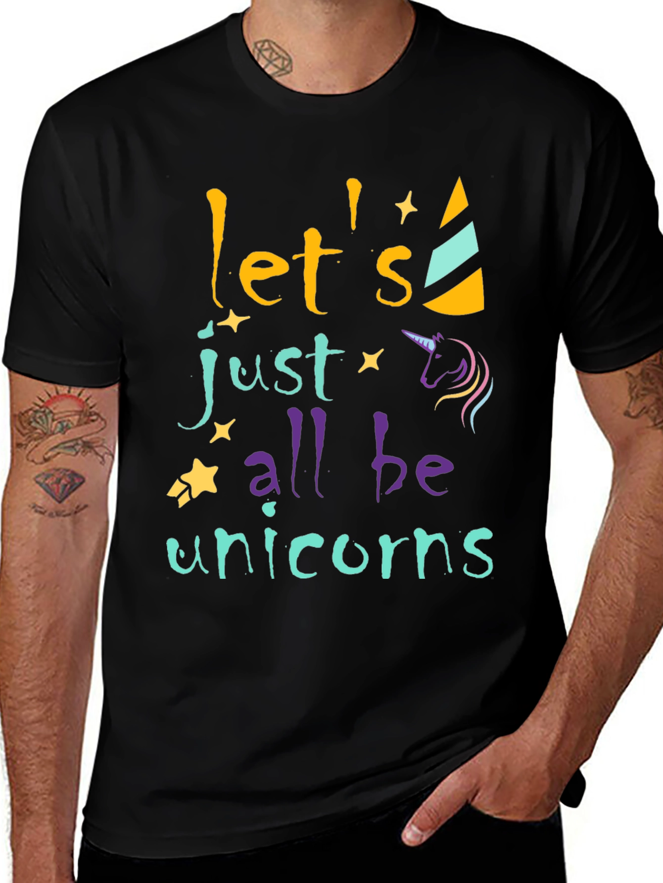 Black Let's All Be Unicorns Graphic Tee main image