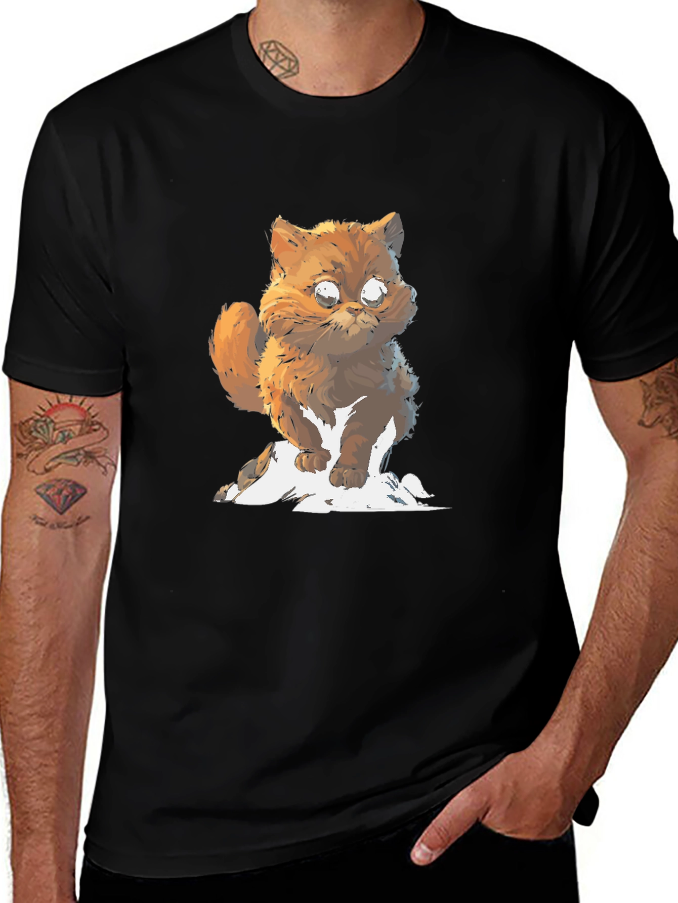 Variant 16 of Cute Cartoon Cat Black T-Shirt