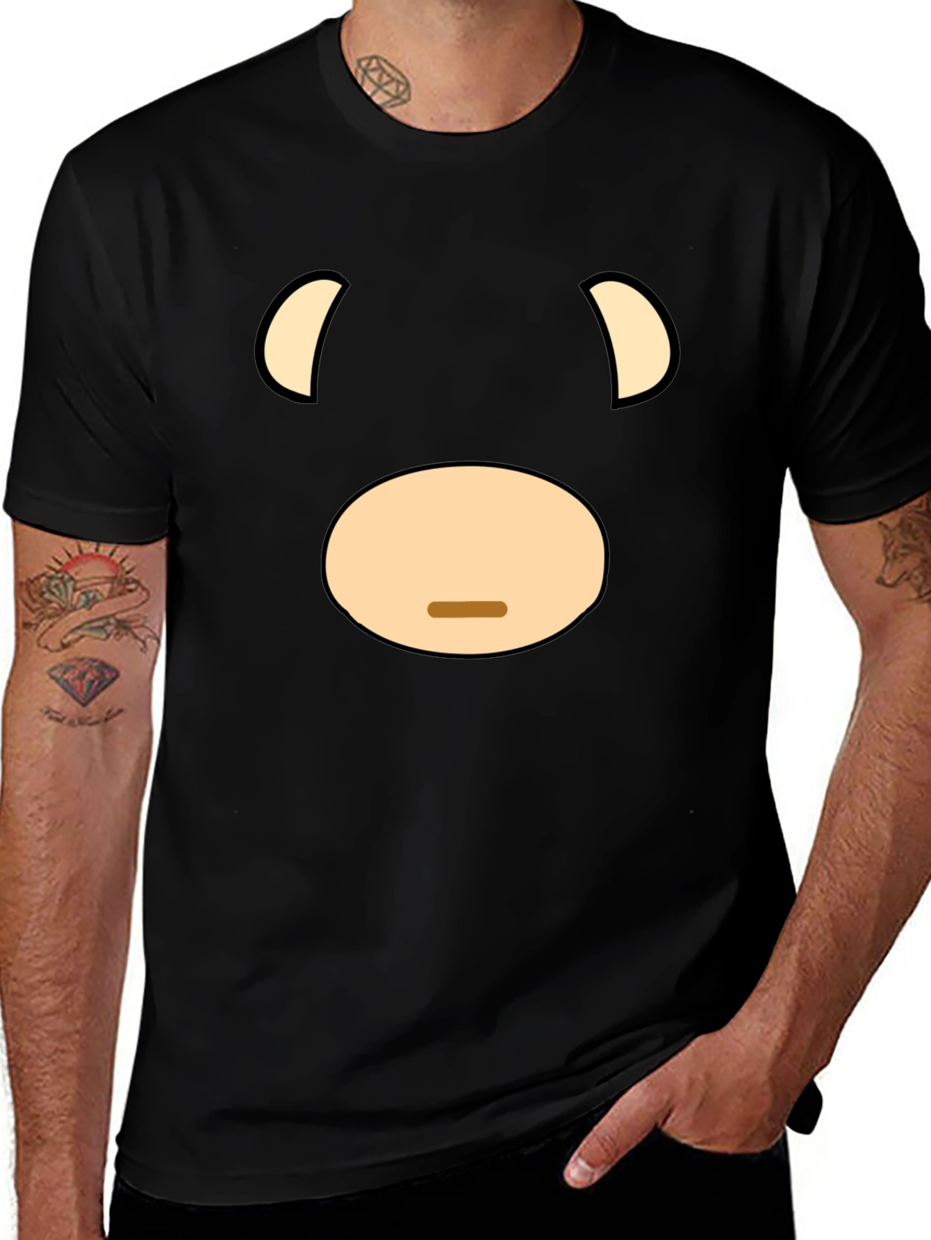 Variant 23 of Funny Cartoon Bear Face Graphic Black T-Shirt