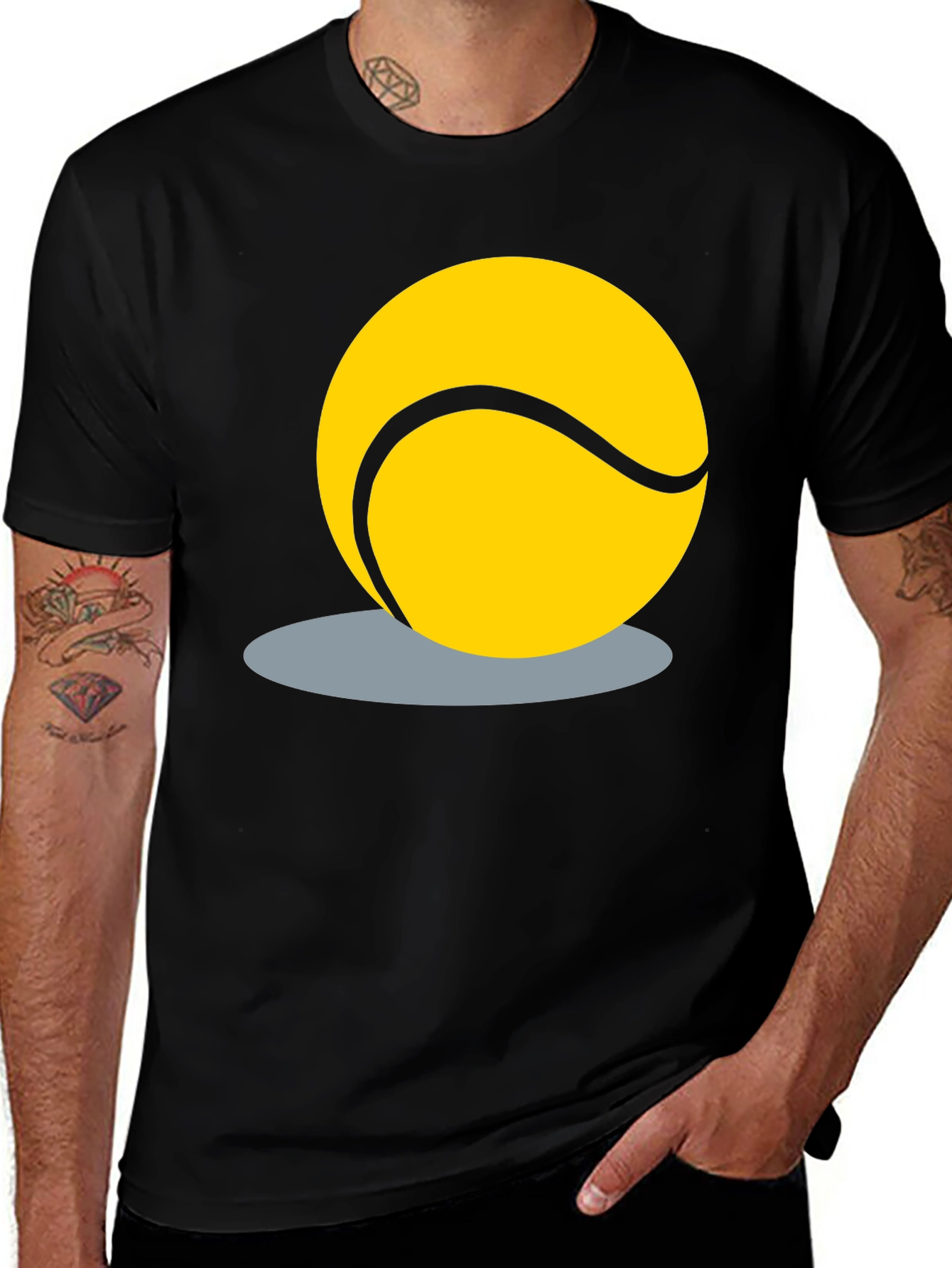 Variant 8 of Tennis Ball Graphic Tee - Black Cotton T-Shirt