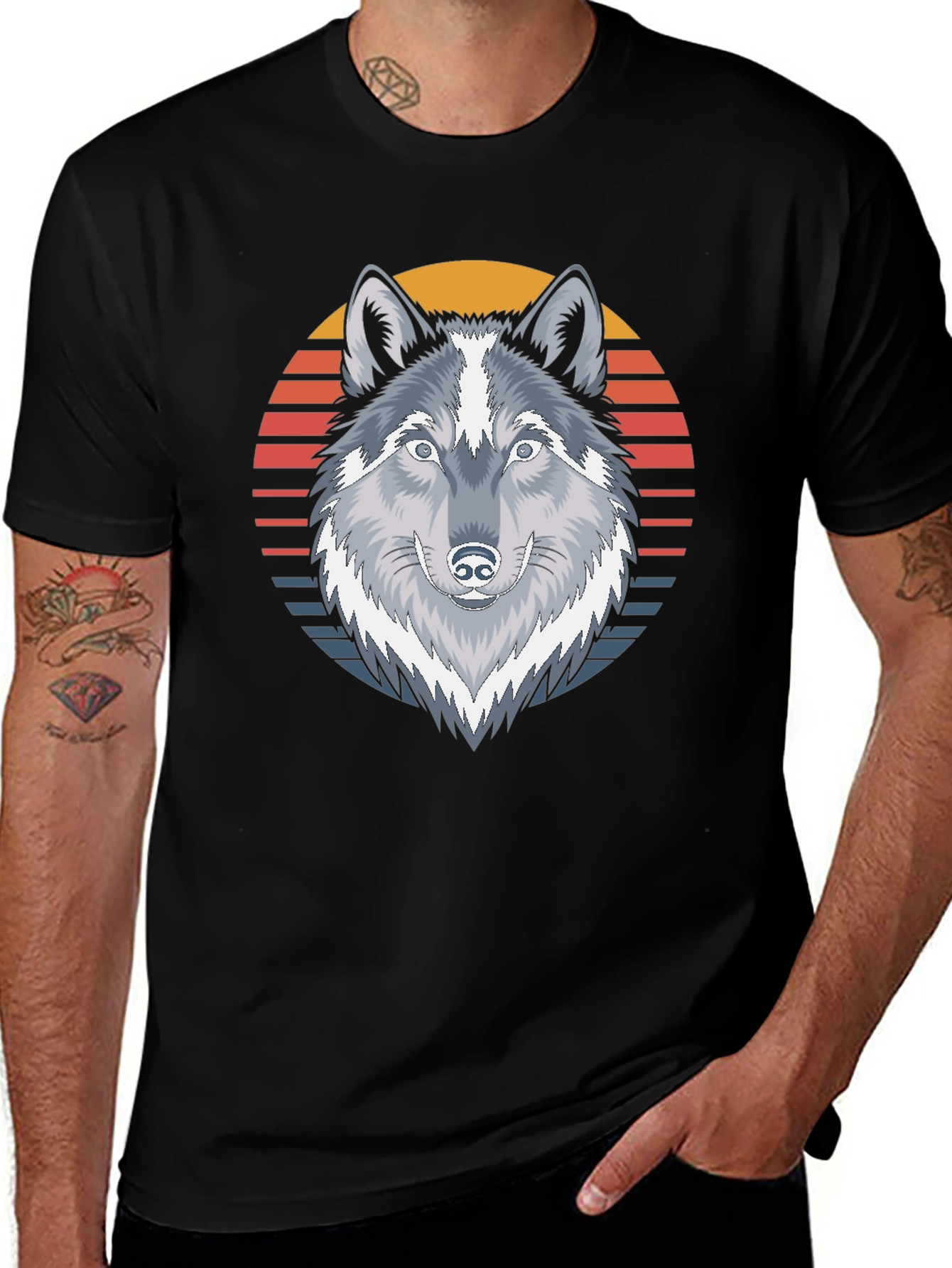 Variant 12 of Retro Wolf Graphic Tee - Men's Black T-Shirt