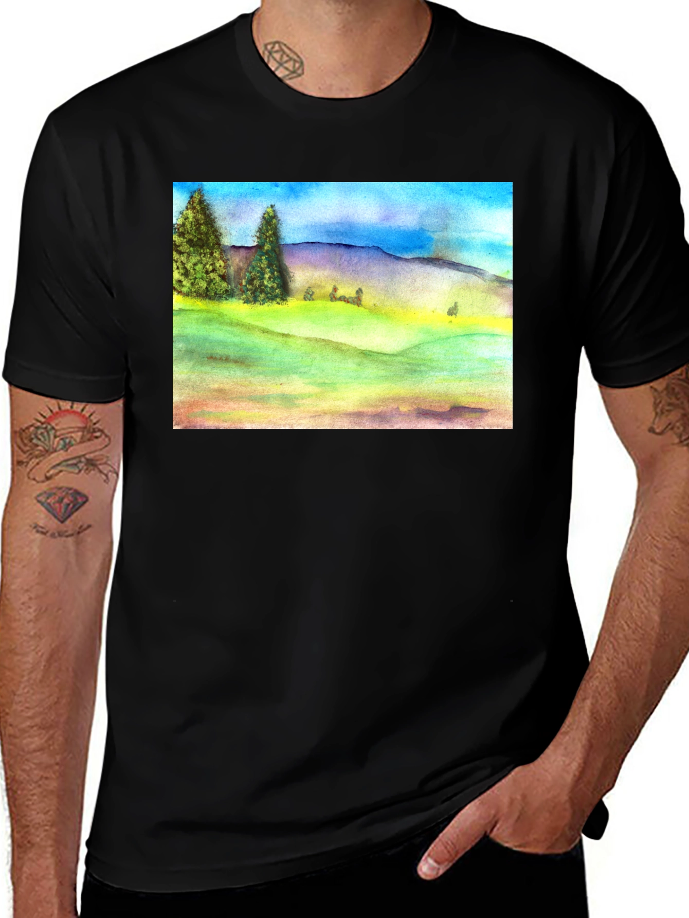 Variant 17 of Watercolor Landscape Tee - Nature Inspired Design