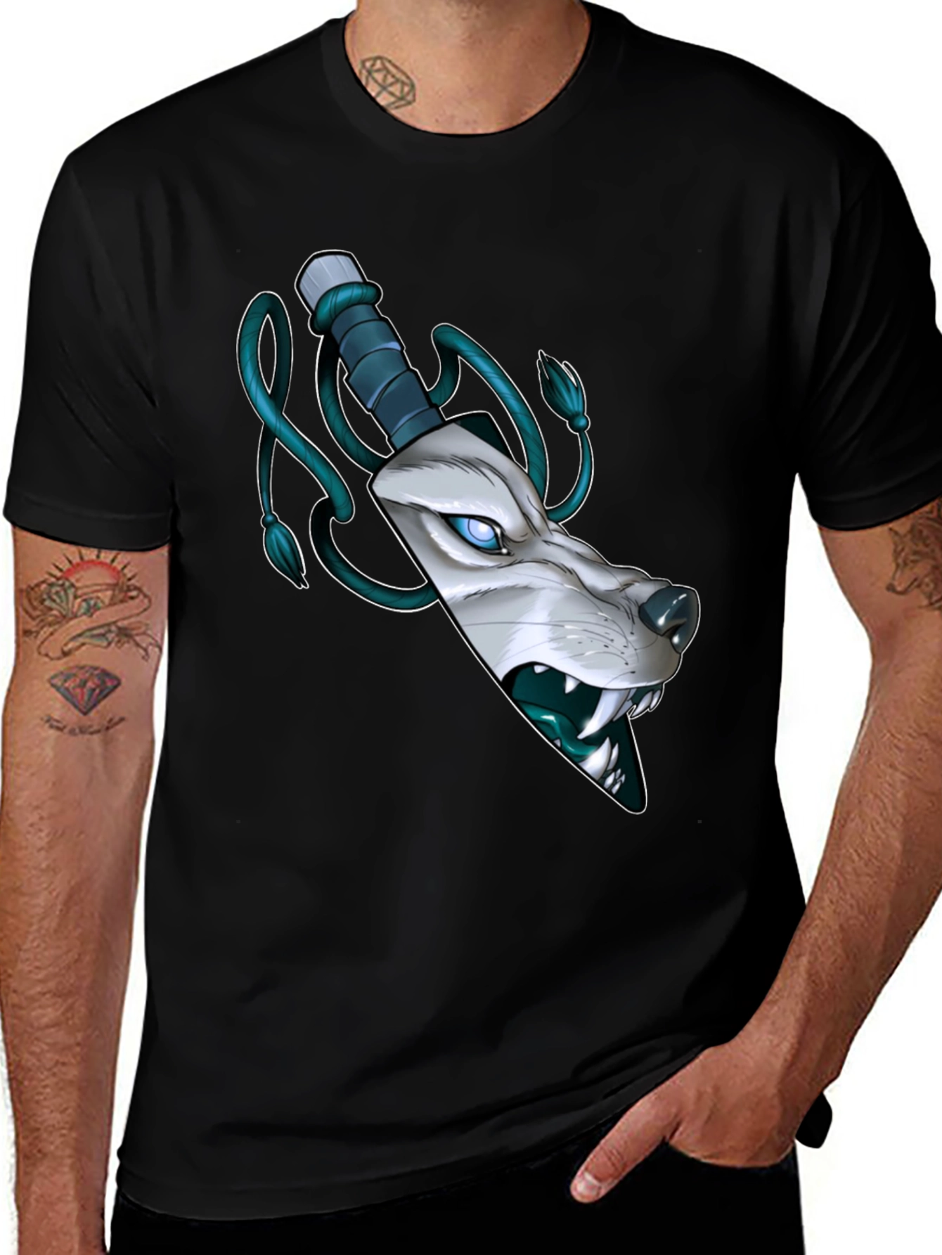 Variant 17 of Wolf Knife Graphic Tee - Men's Black T-Shirt