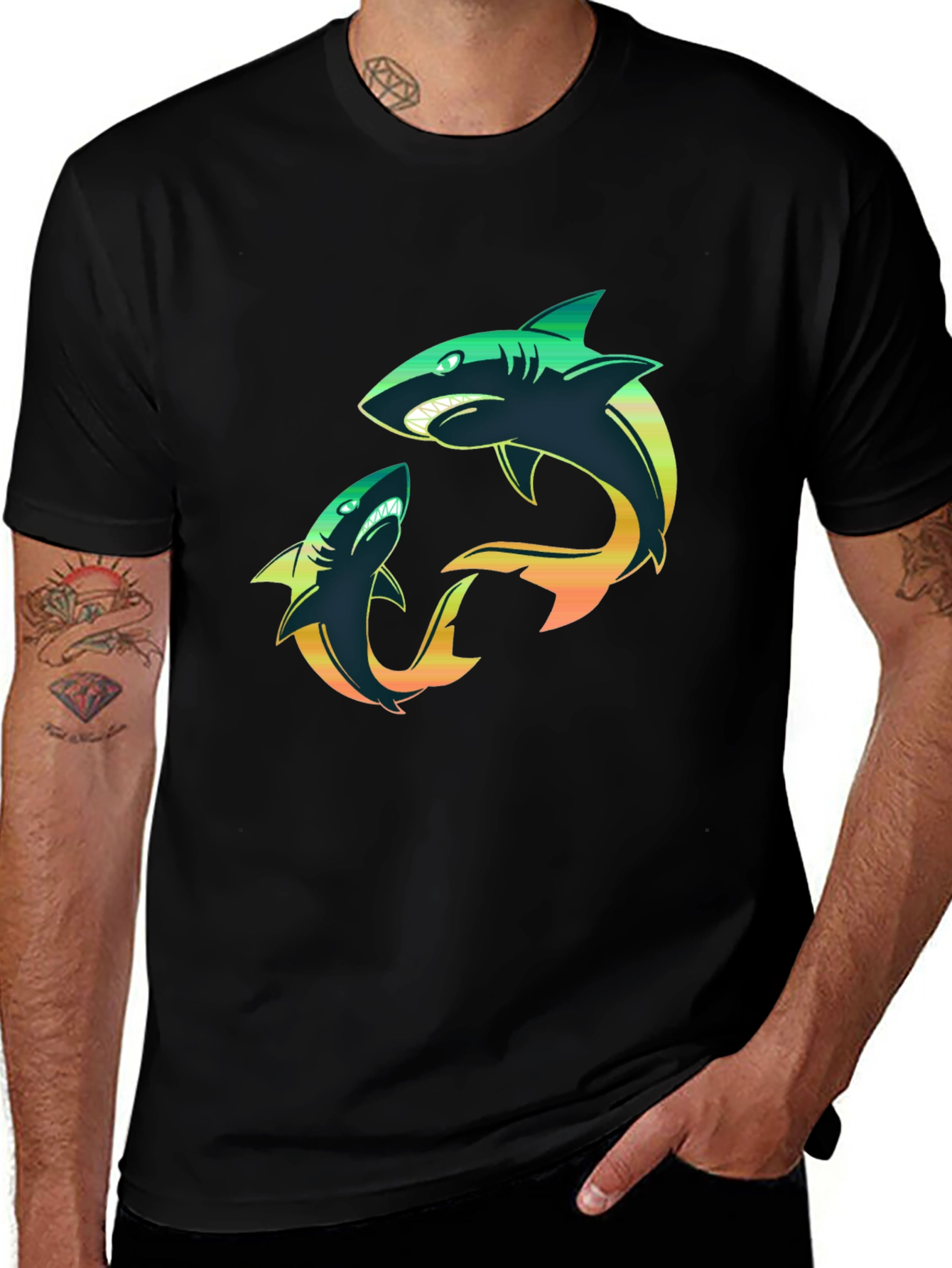 Variant 10 of Shark Duo Graphic Black T-Shirt