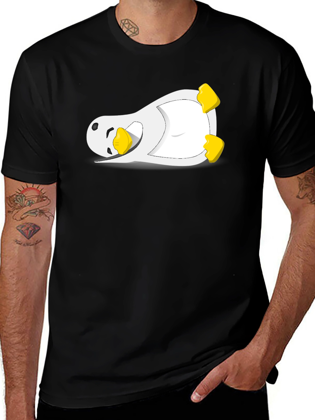 Lazy Penguin Graphic Tee - Black Cotton Blend