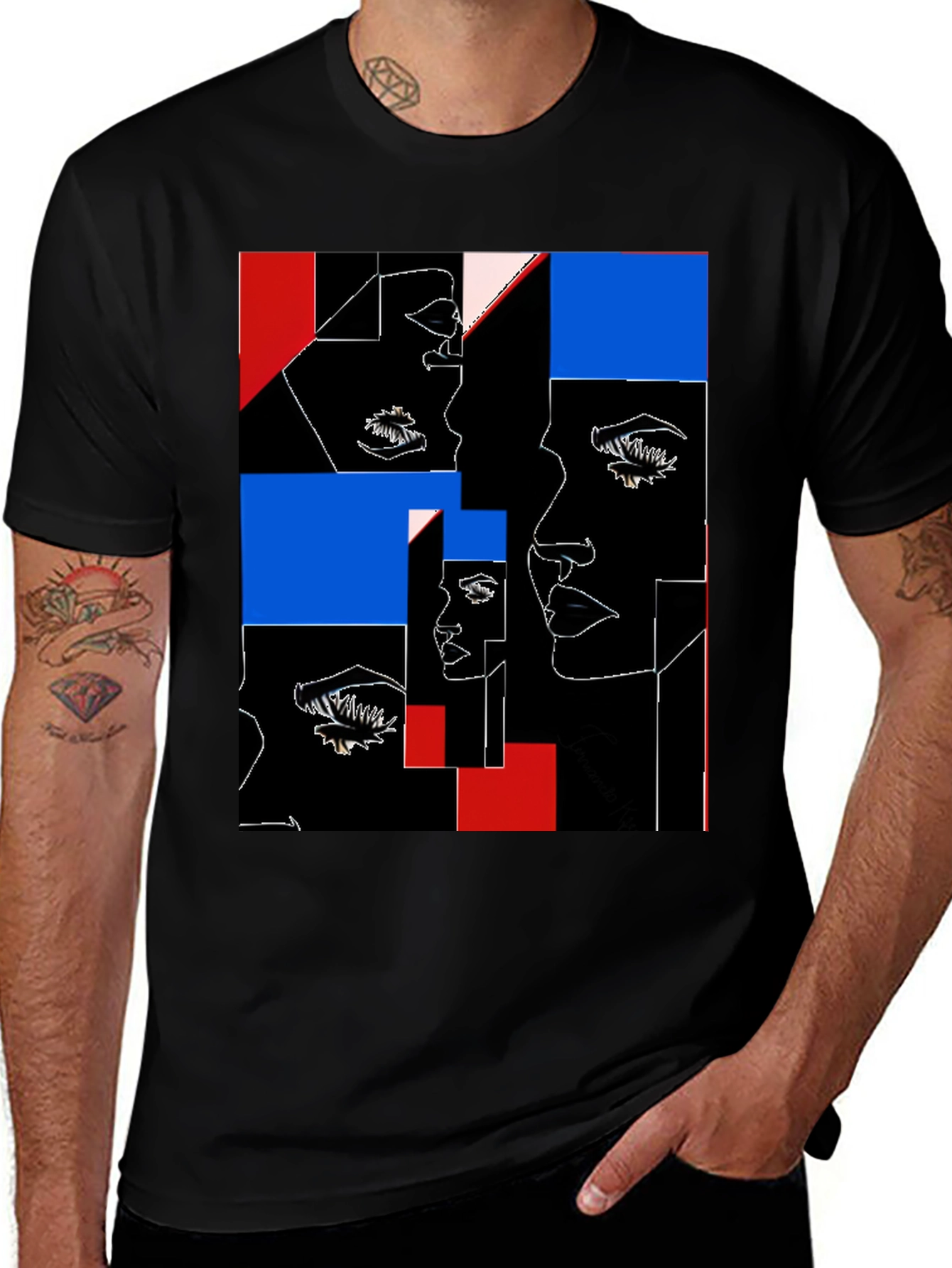 Abstract Faces Graphic Black T-Shirt