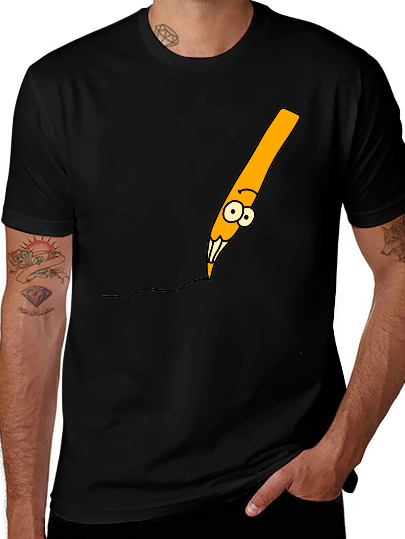 Variant 17 of Cartoon Pencil Black T-Shirt - Quirky Graphic Tee