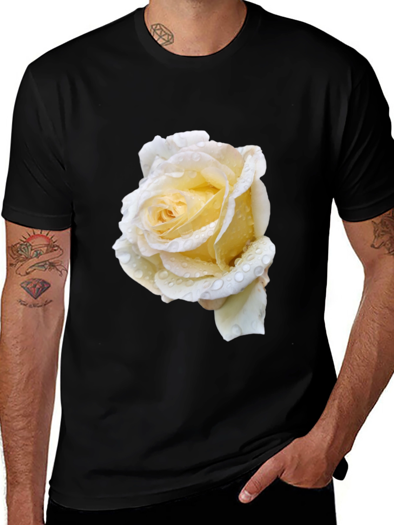 Black Black Tee with White Rose main image